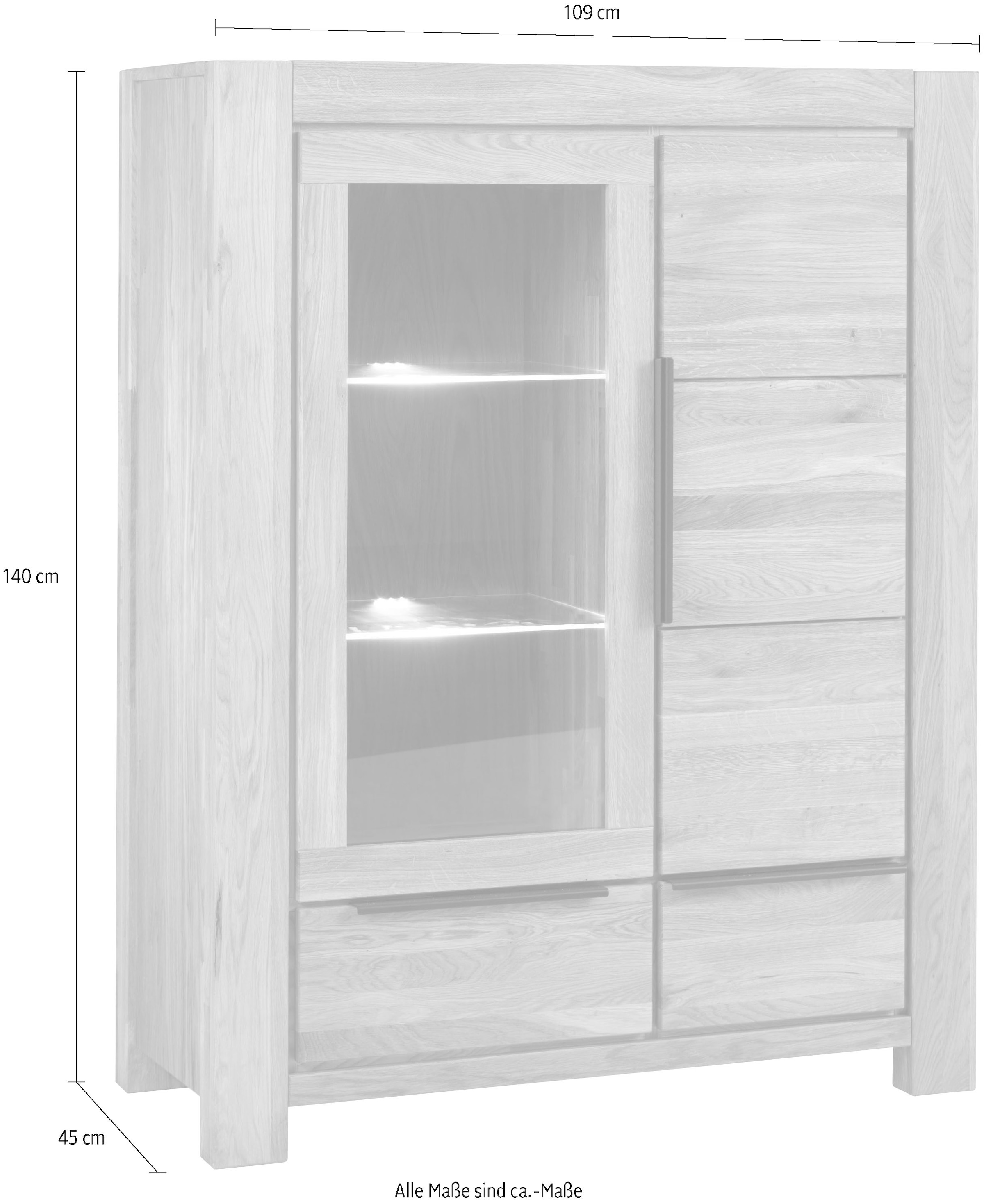 Home affaire Vitrine Fächer und Schubkasten mit Selbsteinzug. Front&Deckplatte Massiv Eiche