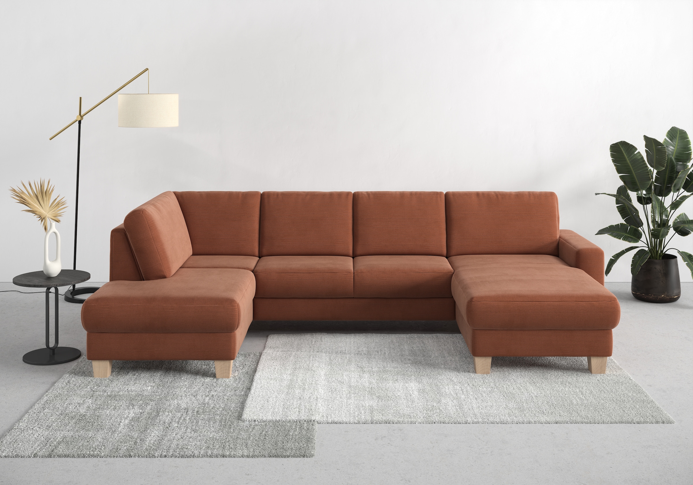 Home affaire Wohnlandschaft »Summer U-Form« mit oder ohne Bettfunktion und Bettkasten, Cord-Bezug