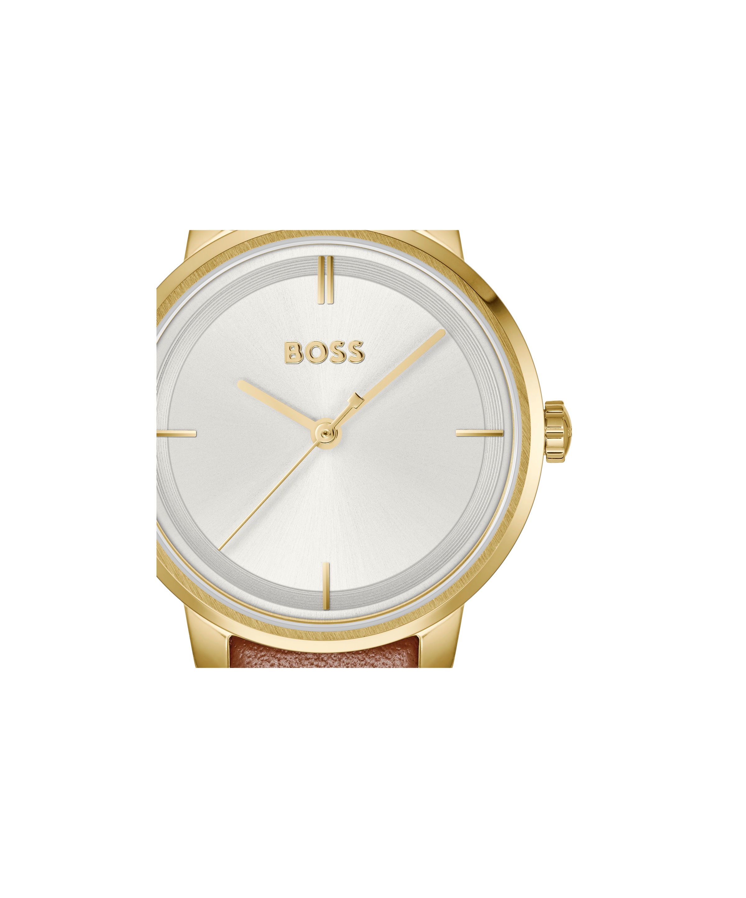 BOSS Quarzuhr »LUCIA« Armbanduhr, Damenuhr, Lederarmband, analog, Glassteine