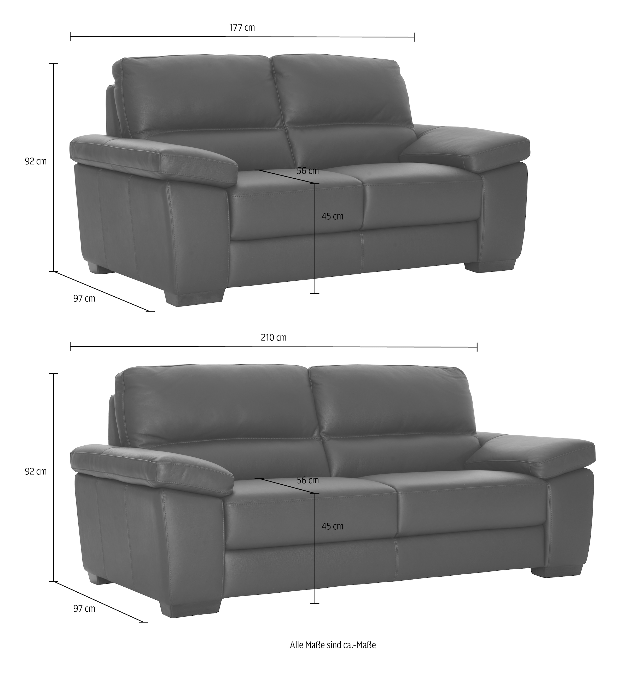 CALIA ITALIA Polstergarnitur »Gaia, hochwertige Garnitur aus 2-Sitzer & 3-Sitzer im edlen Design« Set, 2 Stk. tlg. aus pflegeleichtem Luxus-Microfaser Ginevra Hydro Care