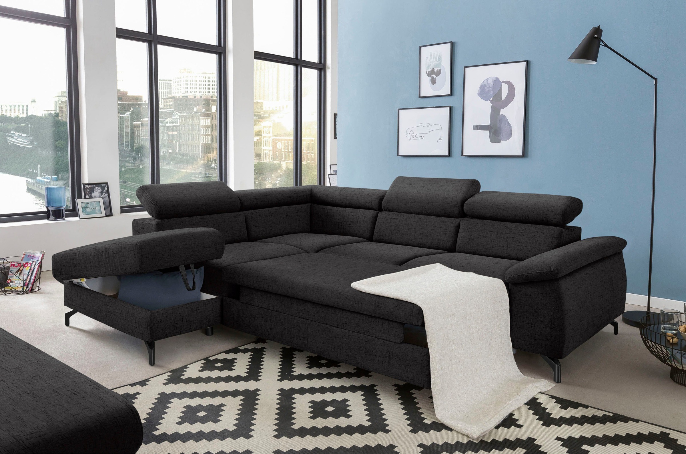 COTTA Polstergarnitur »Komaris L-Form«, (Set), Set bestehend aus: Ecksofa mit Kopfteilverstellung & Hocker