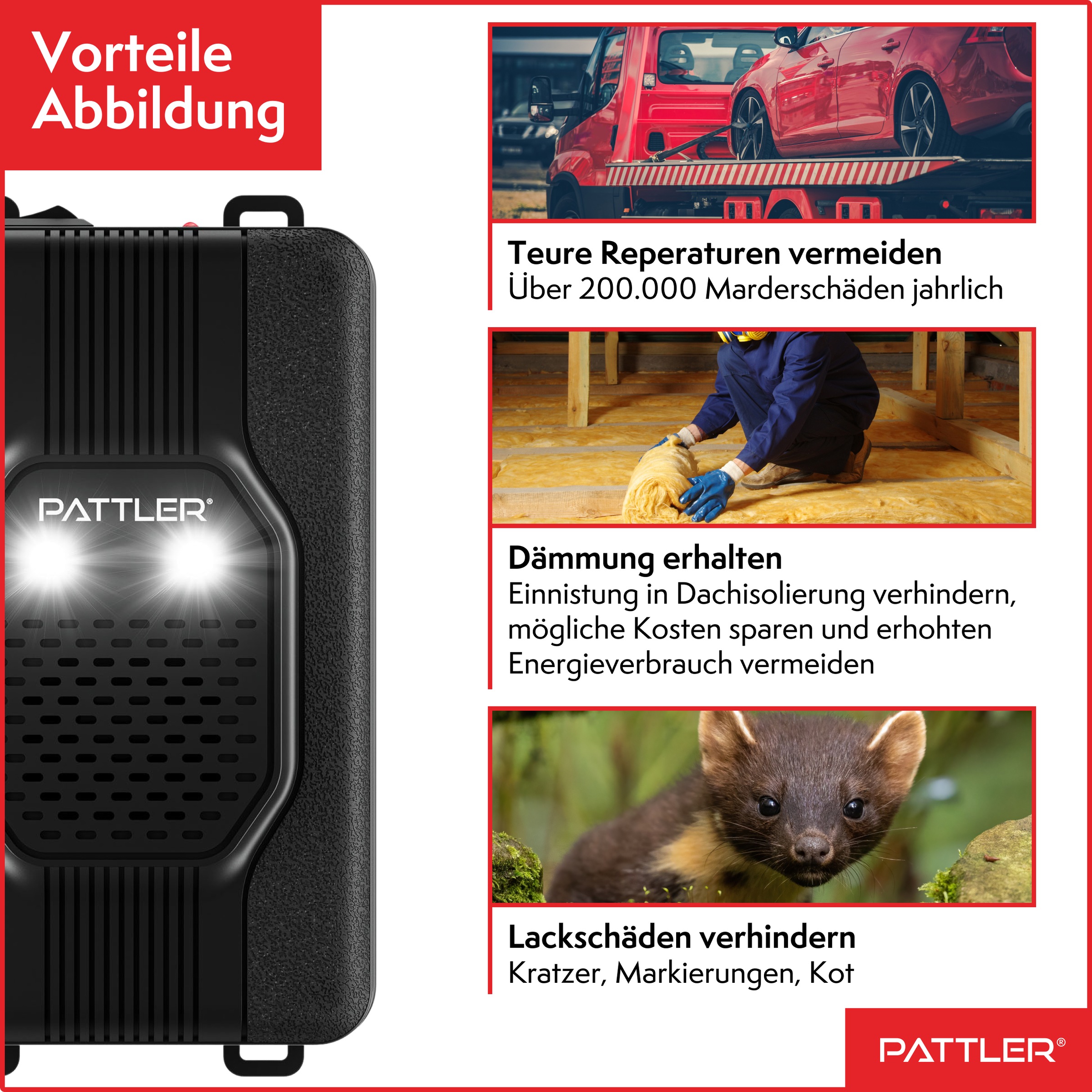 Pattler Ultraschall-Tierabwehr »Marderschreck fürs Auto mit Blitzlicht« 1 Gerät