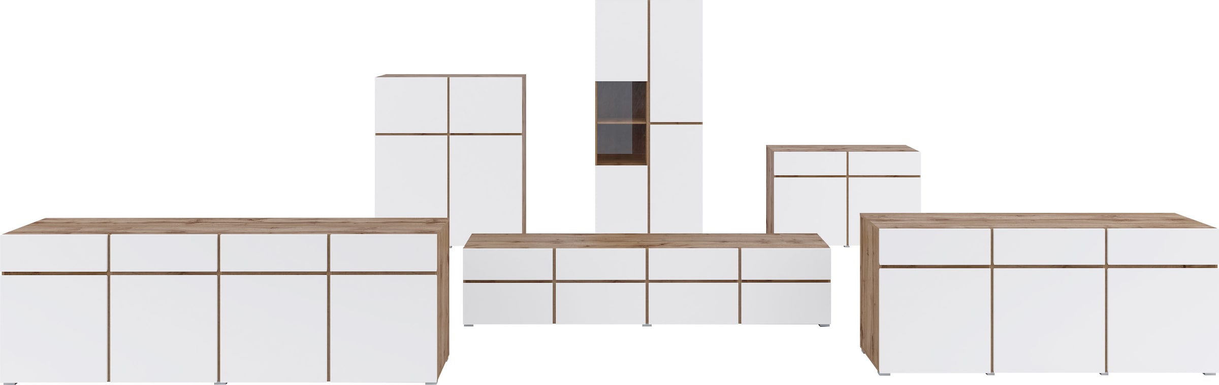 INOSIGN Kommode »Cross,Breite 180 cm, moderne grifflose Kommode,3 Türen/3 Schubkästen«, Schubladenschrank mit viel Stauraum, Einlegeböden verstellbar