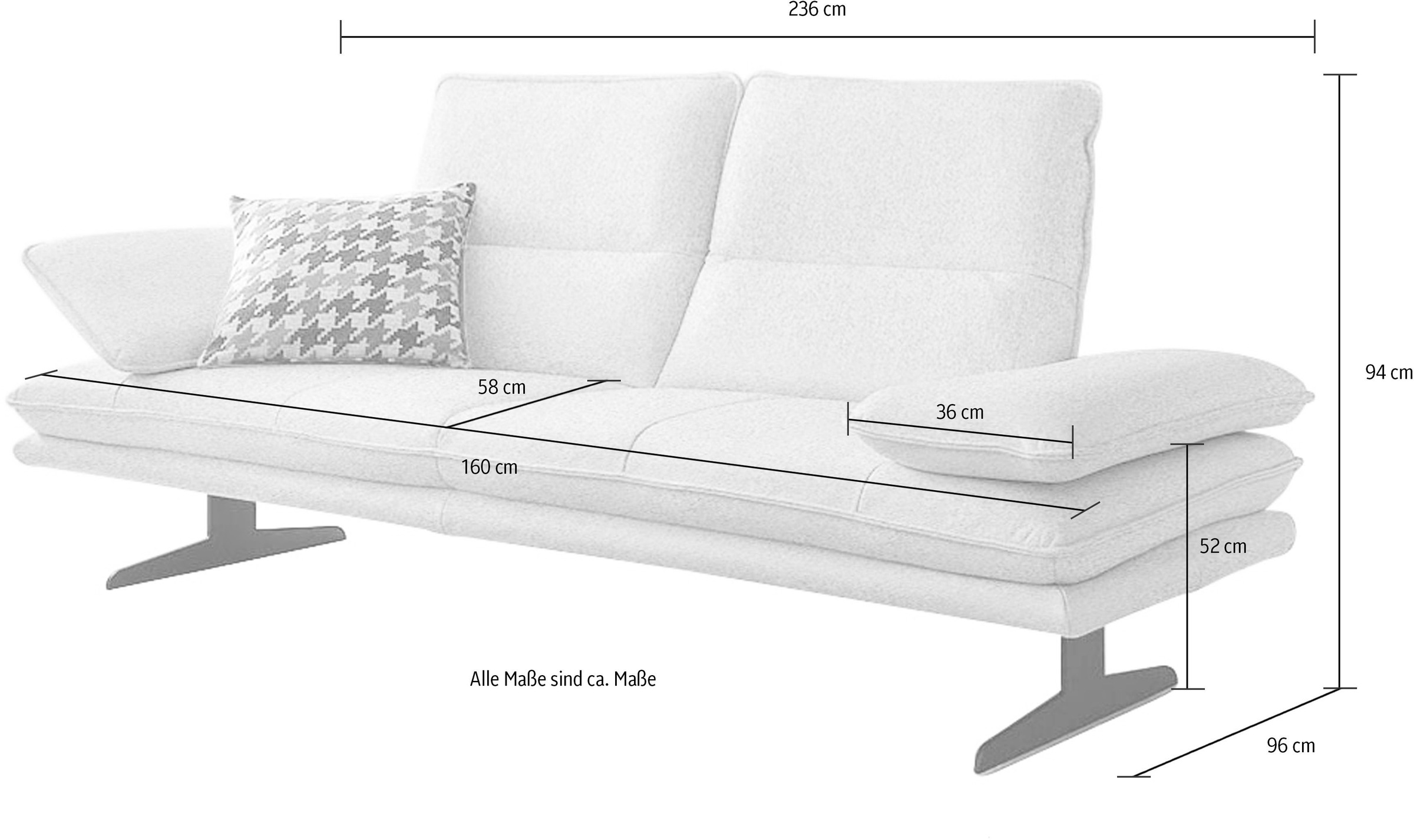 W.SCHILLIG 2,5-Sitzer »broadway, Designsofa mit tollem Sitzkomfort«, Sitztiefenverstellung, Kopfteil- & Seitenteilverstellung, Breite 216cm