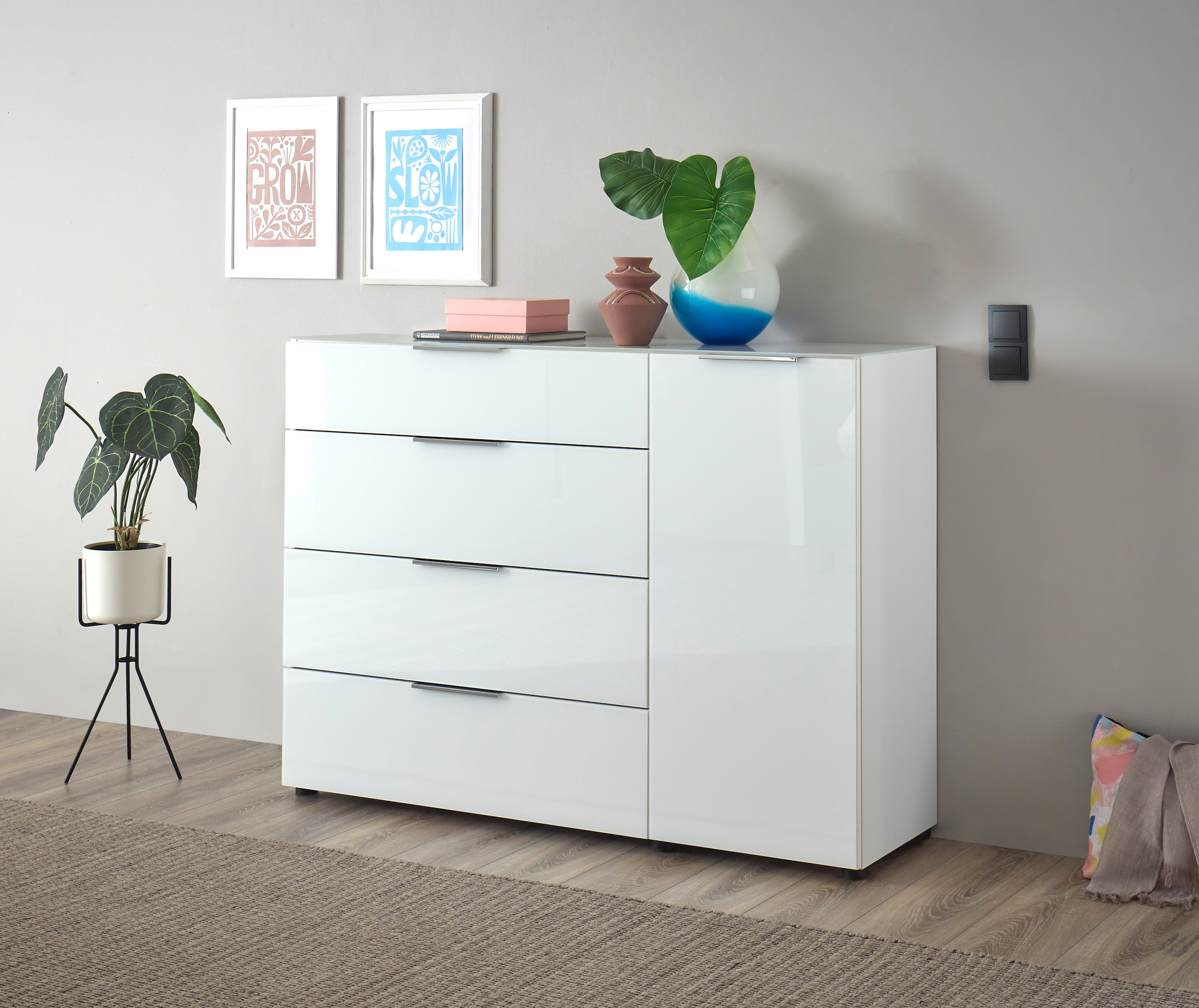 Sideboard »Santorin«, (1 St.), in weiß oder Anthrazit, Schrank mit Glasfront und...