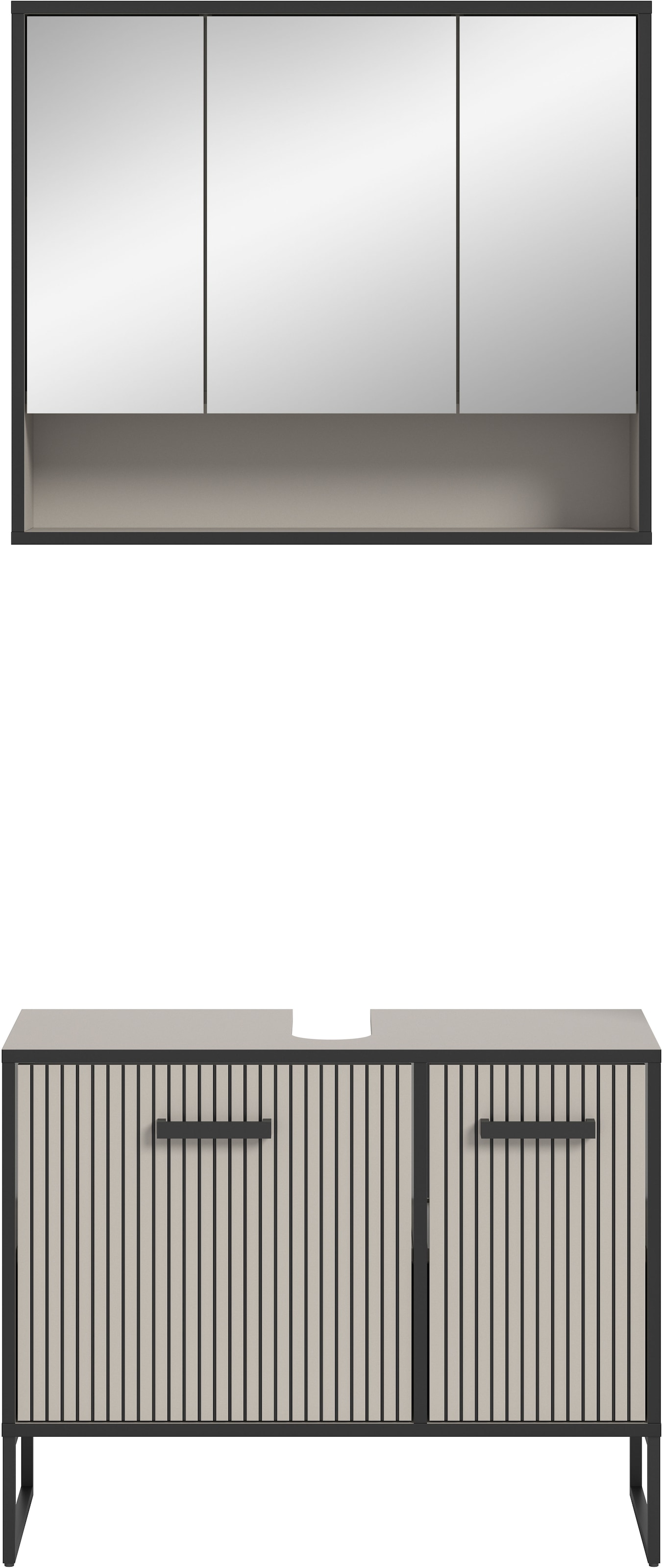 welltime Badmöbel-Set »Locri, Breite 80 cm, Rillenoptik, Metallkufen« 2 Stk. tlg.