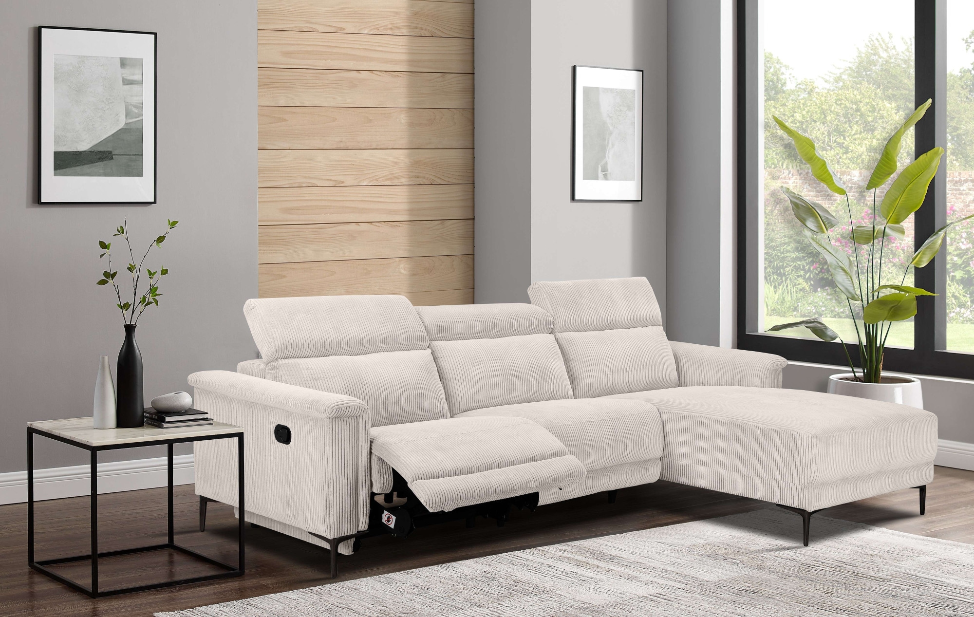 Places of Style Ecksofa »Lund in Cord, L-Form, 261 cm, manuelle und elektr. Relaxfunktion,«, USB-A und Kopfteilverstellung