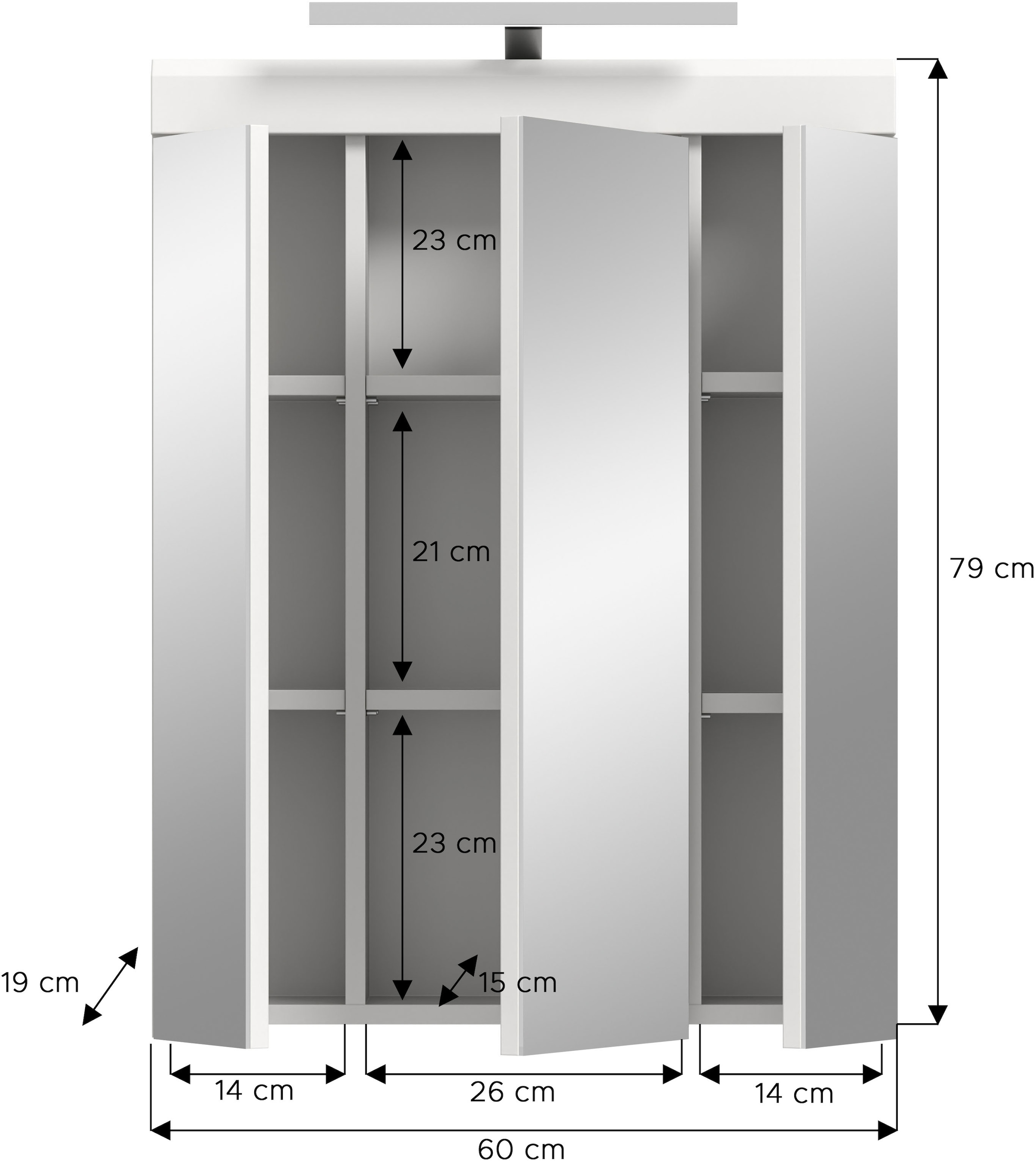 INOSIGN Spiegelschrank »Siena, Breite 60cm, inkl. Beleuchtung, 3 Spiegeltüren, 9 Fächer«, (Set), in verschiedenen Farben erhältlich, Badmöbel, Spiegel, Badschrank, Bad