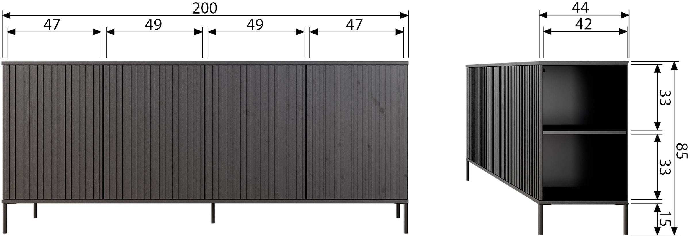 WOOOD Lowboard »WOOOD NEW GRAVURE KOMMODE 200 CM KIEFER DUST [fsc]« New Gravure Sideboard von WOOOD, elegantes Design und viel Stauraum