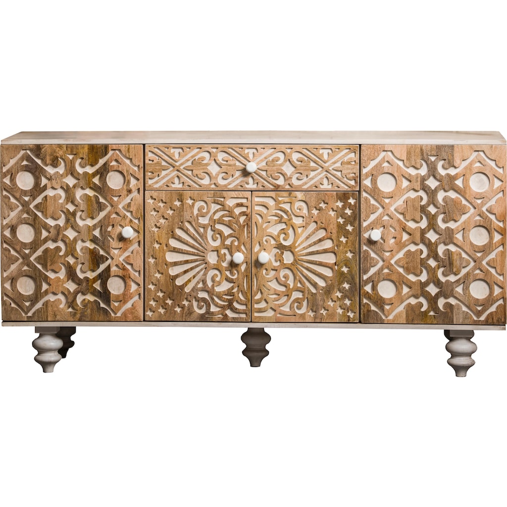 Home affaire Sideboard »Spring«, aus massivem Mangoholz mit dekorativen Schnitzereien, Breite 160 cm