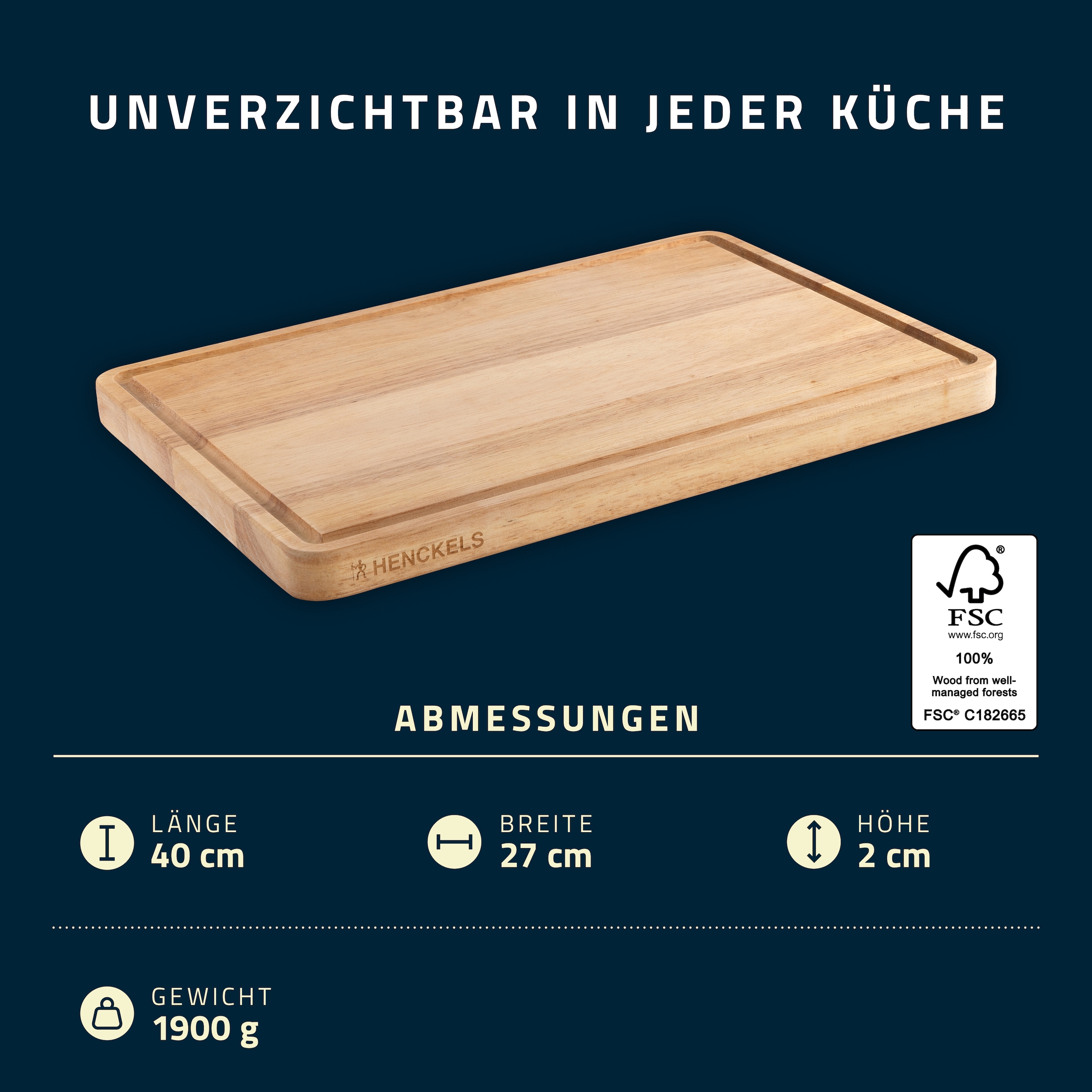HENCKELS by ZWILLING Schneidebrett Kautschuk-Holz, Saftrille, klingenschonend