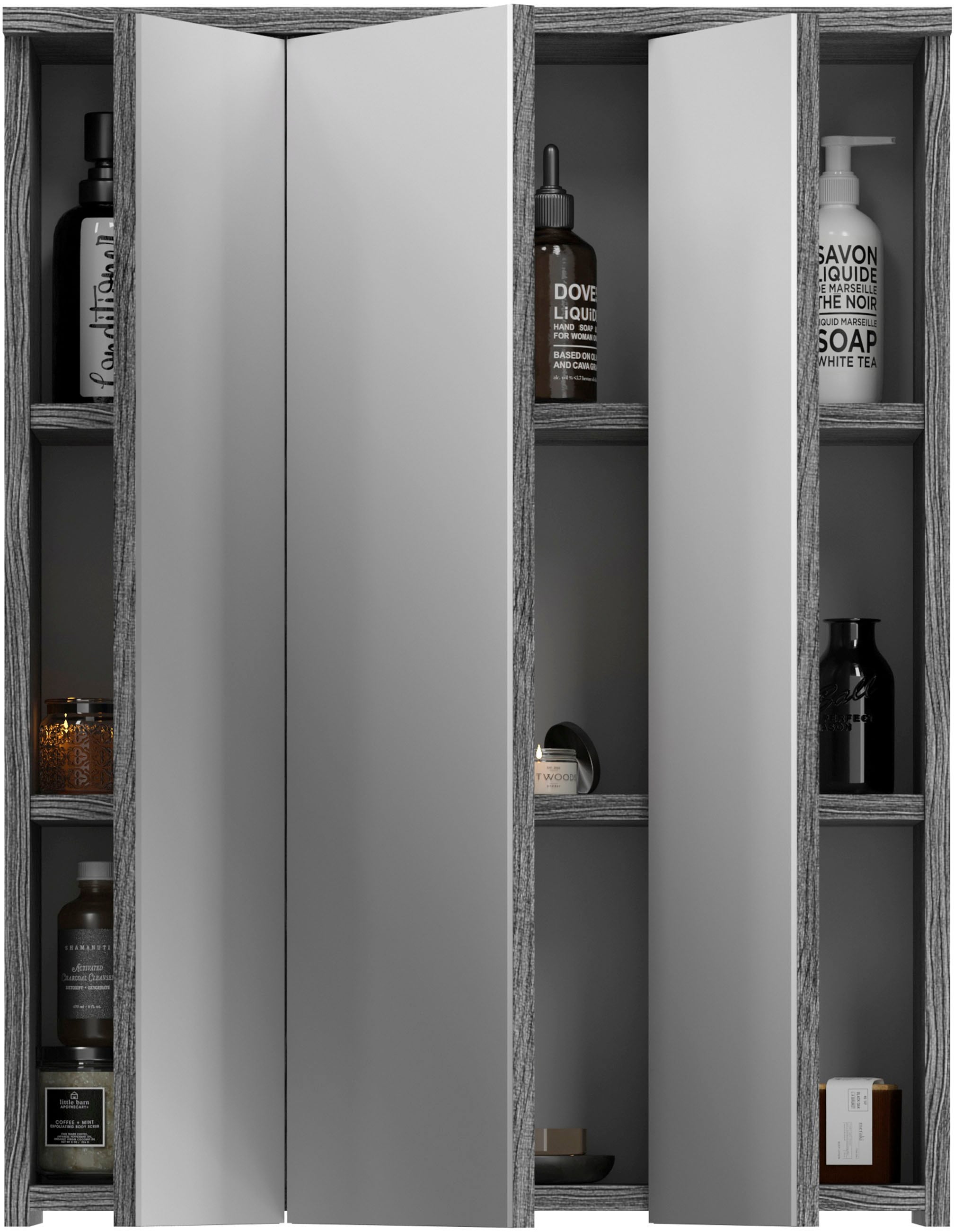 welltime Badezimmerspiegelschrank »LUCCA, TOPSELLER!, Breite 60cm, 3 Spiegeltüren, 9 Fächer, 6 Fachböden«, Badmöbel, Badschrank, Schrank, Wandschrank, Bad, Badezimmer