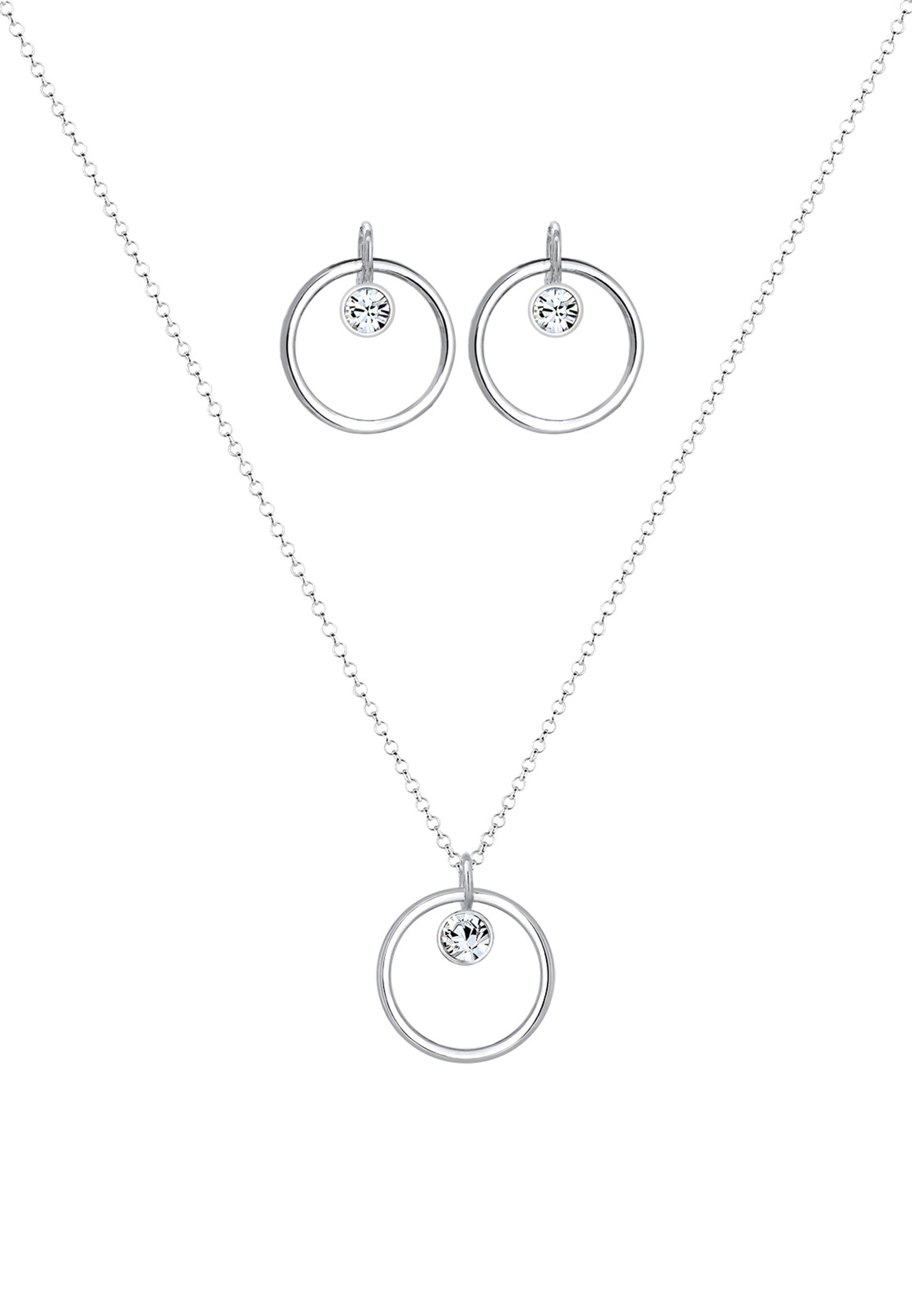 Elli Ohrring und Ketten Set »Schmuckset Kreis Glas Kristalle Weiß 925 Sterling Silber« ()