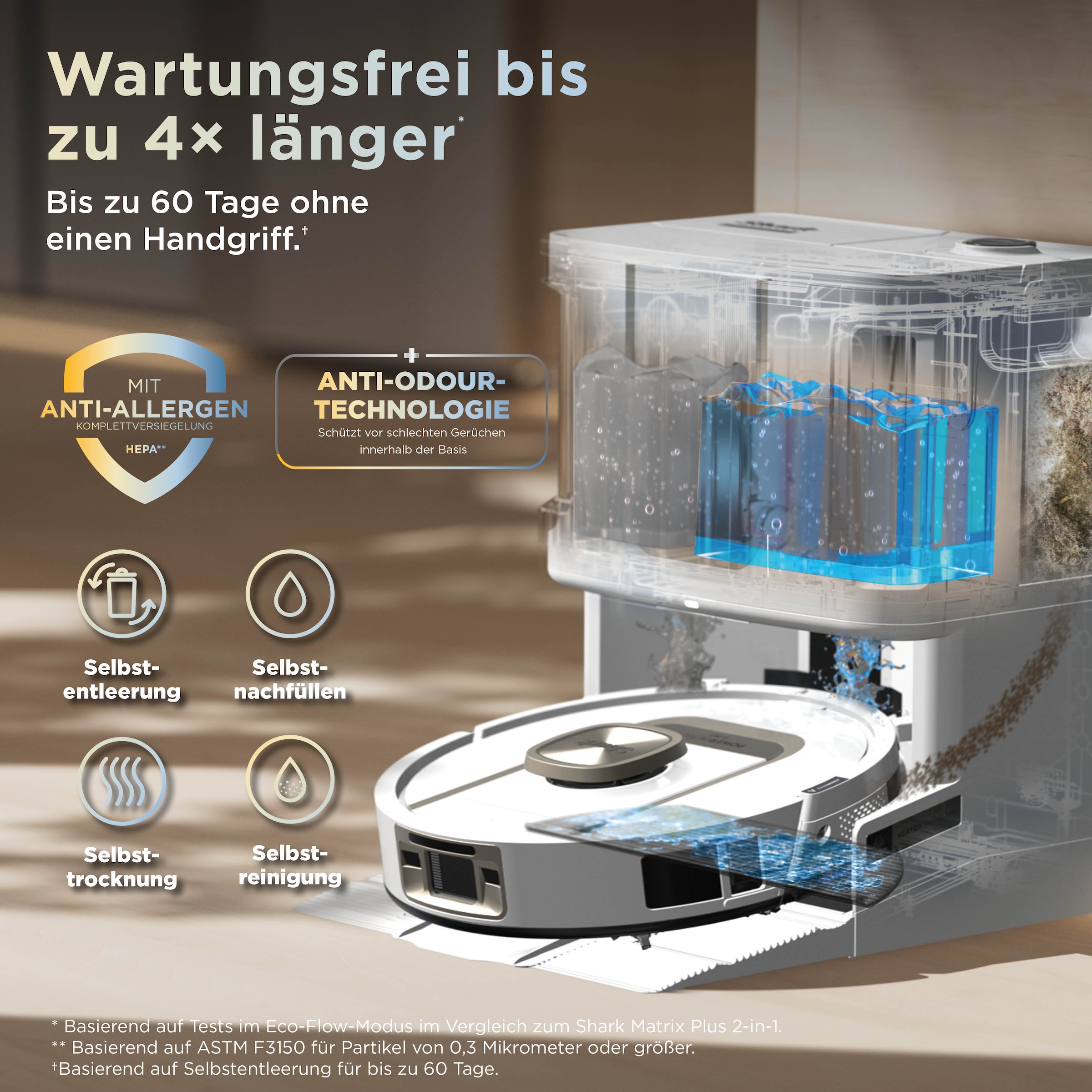 Shark Saugroboter »Shark ThermaCharged PowerDetect Saugroboter RV2900XEEUWH« beheizte Basisstation verwendet 85°C heißes Wasser und 80°C warme Luft