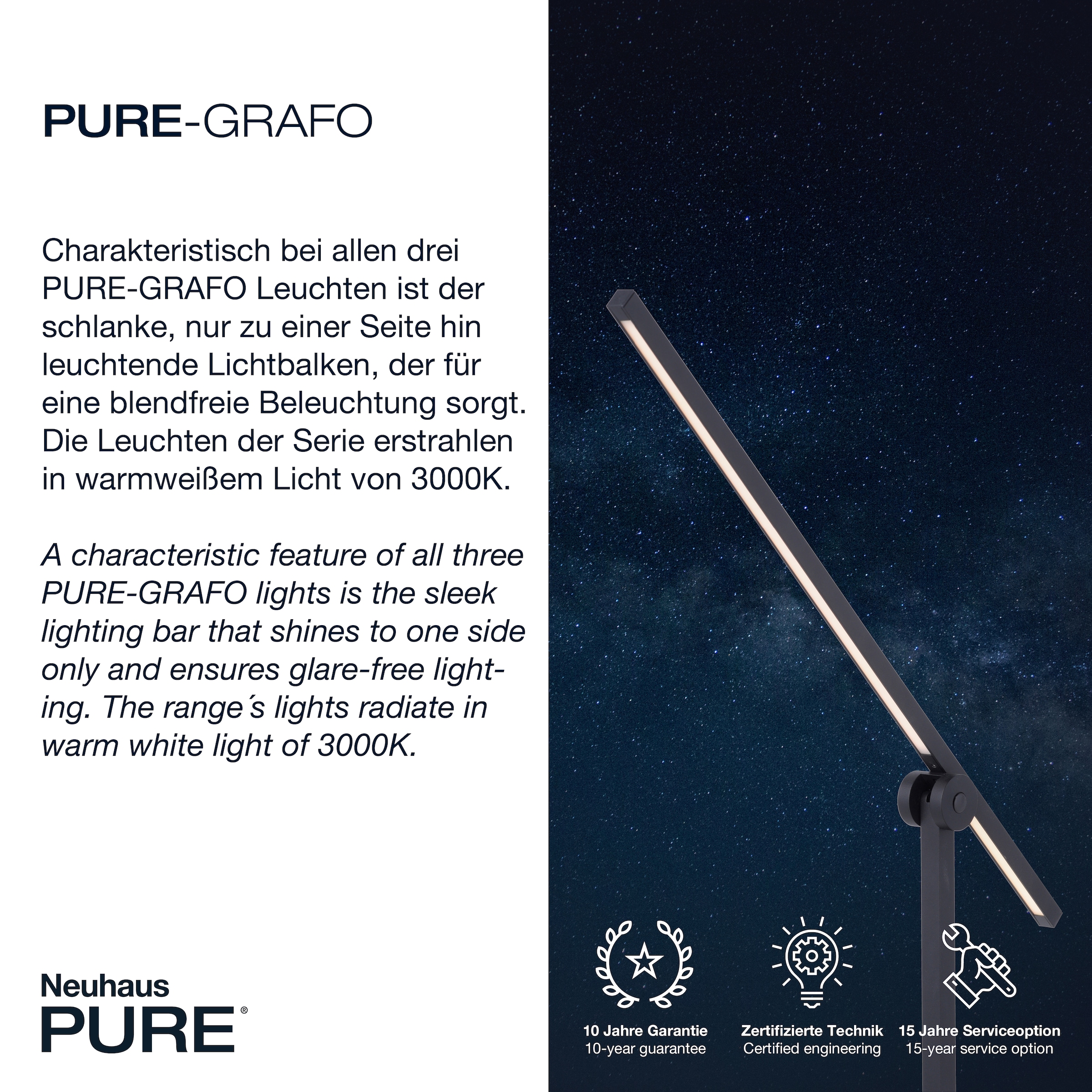 Neuhaus PURE LED Stehlampe »PURE Grafo« LED-Board 1 Stk. Warmweiß 3-Stufen Touchdimmer (20%-50%-100%), Lesearm schwenkbar