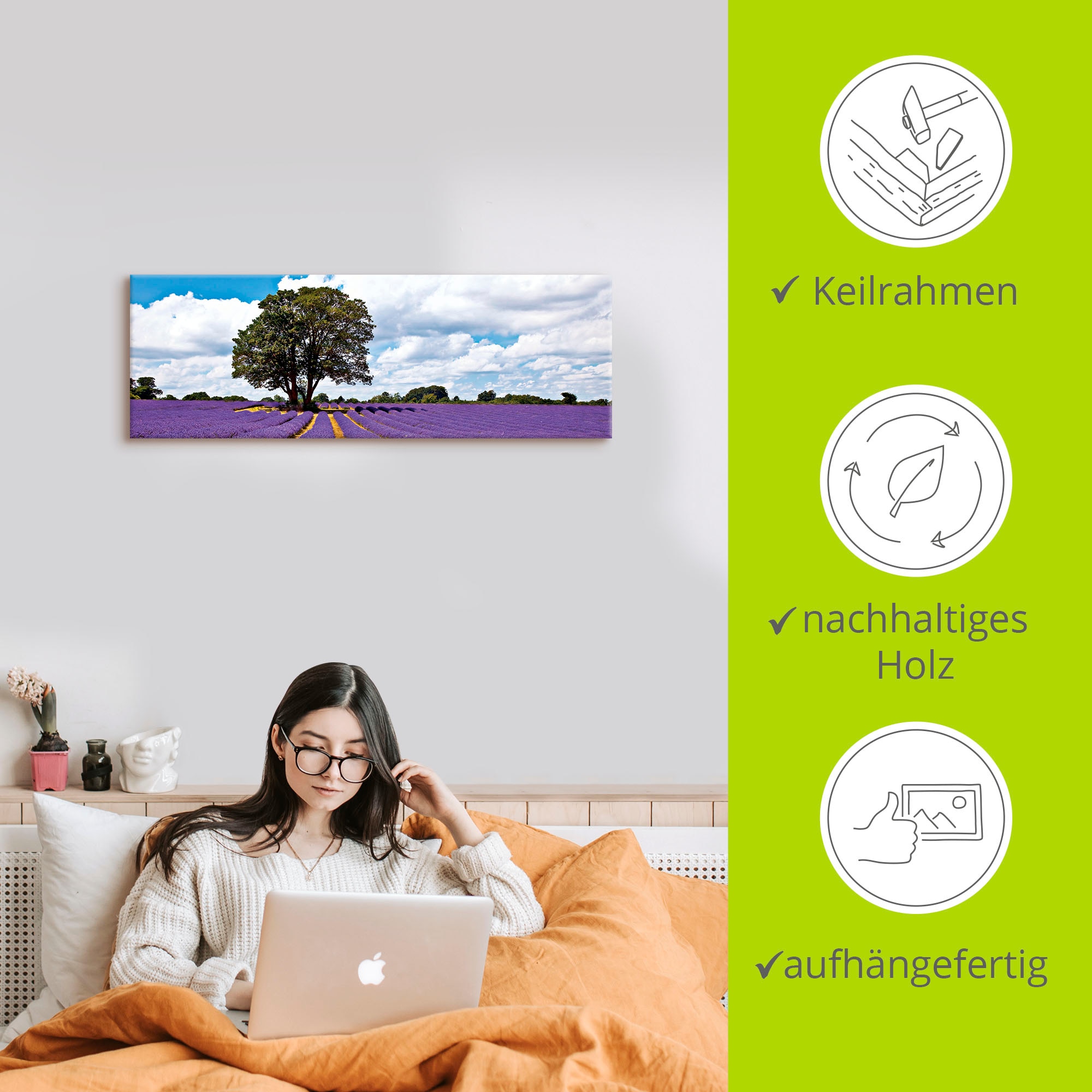 Artland Leinwandbild »Schönes Lavendelfeld im Sommer« Felder 1 Stk. tlg. auf Holzrahmen gespannt