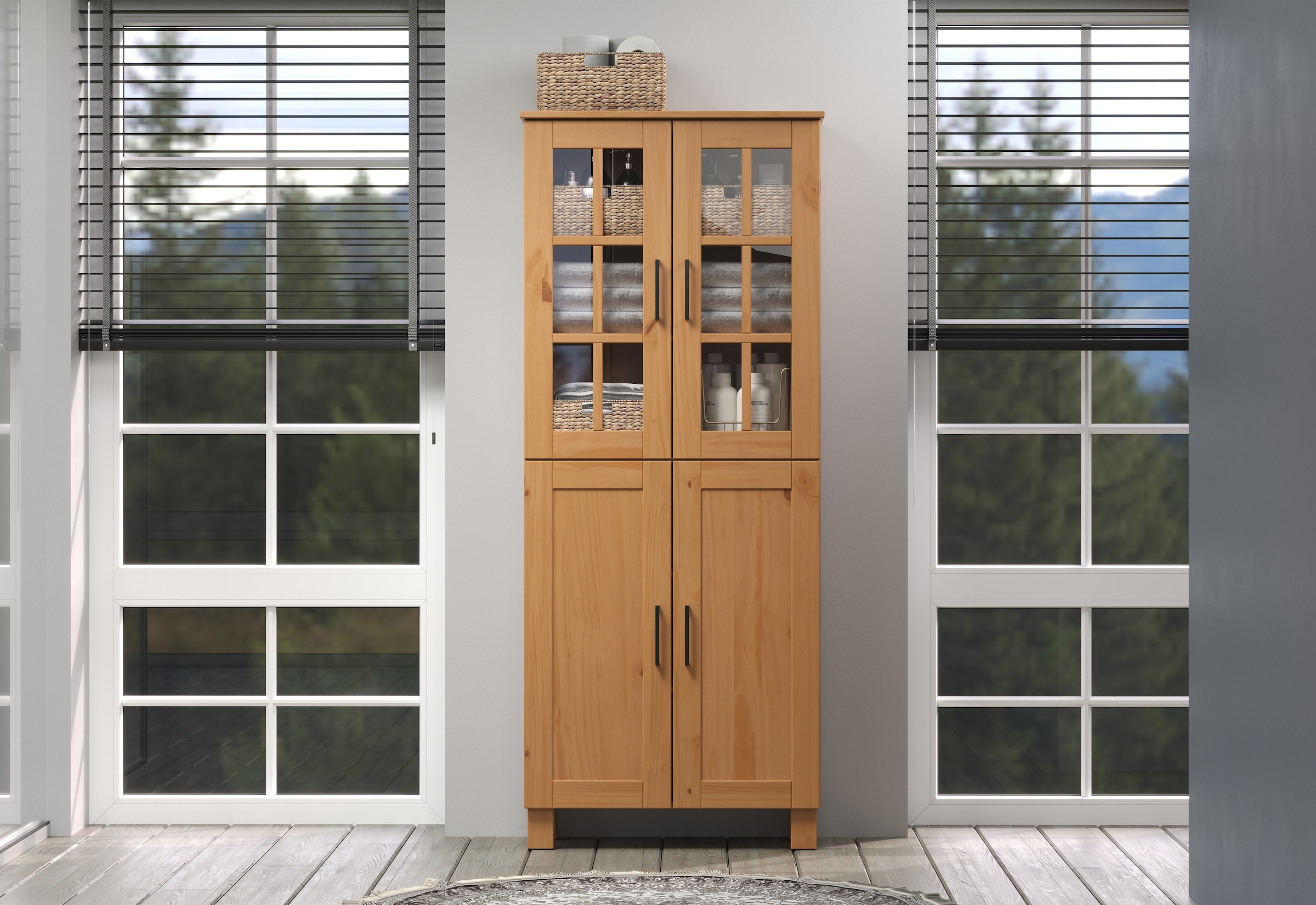 welltime Hochschrank »Ulea«, (1 St.), Breiter Badschrank aus Massivholz - Maße (B/T/H) 70/30/170 cm