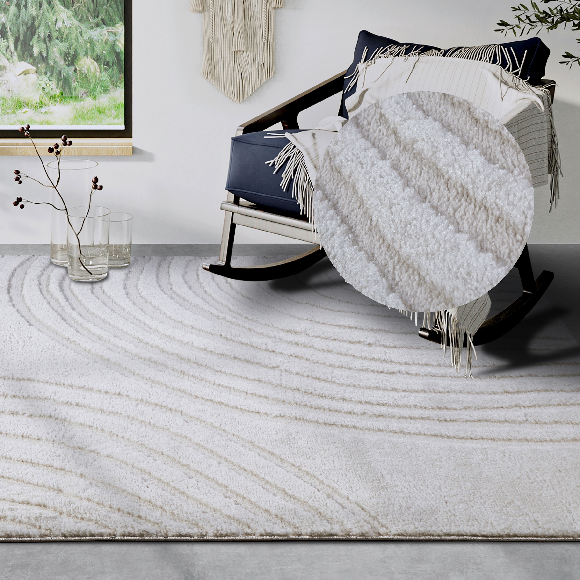 ELLE DECORATION, Designteppich »Pigment« rechteckig 18 mm Höhe Hochflor, Shaggy, Läufer, weich, Langflor, modern, Hoch Tief Effekt, Cremeweiß, 