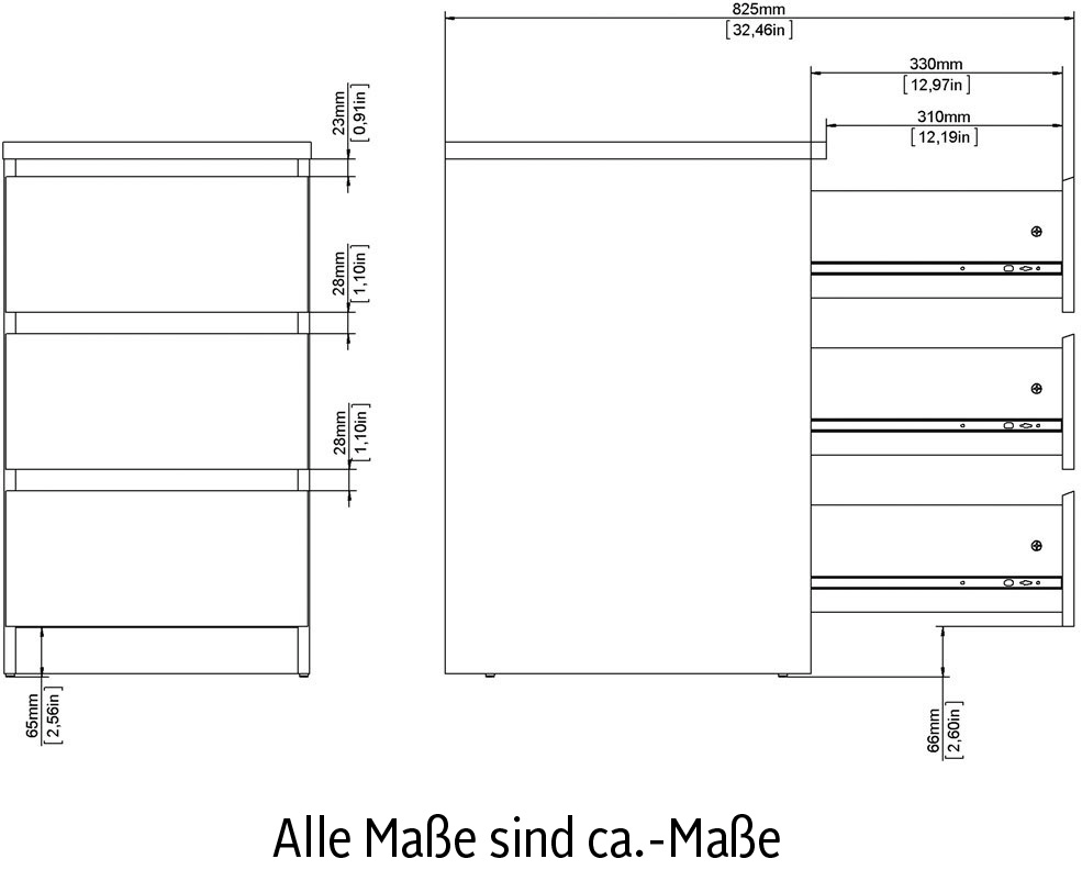 INOSIGN Kommode »Naia«, Elegante und modernes Sideboard mit 3 geräumigenSchubladen