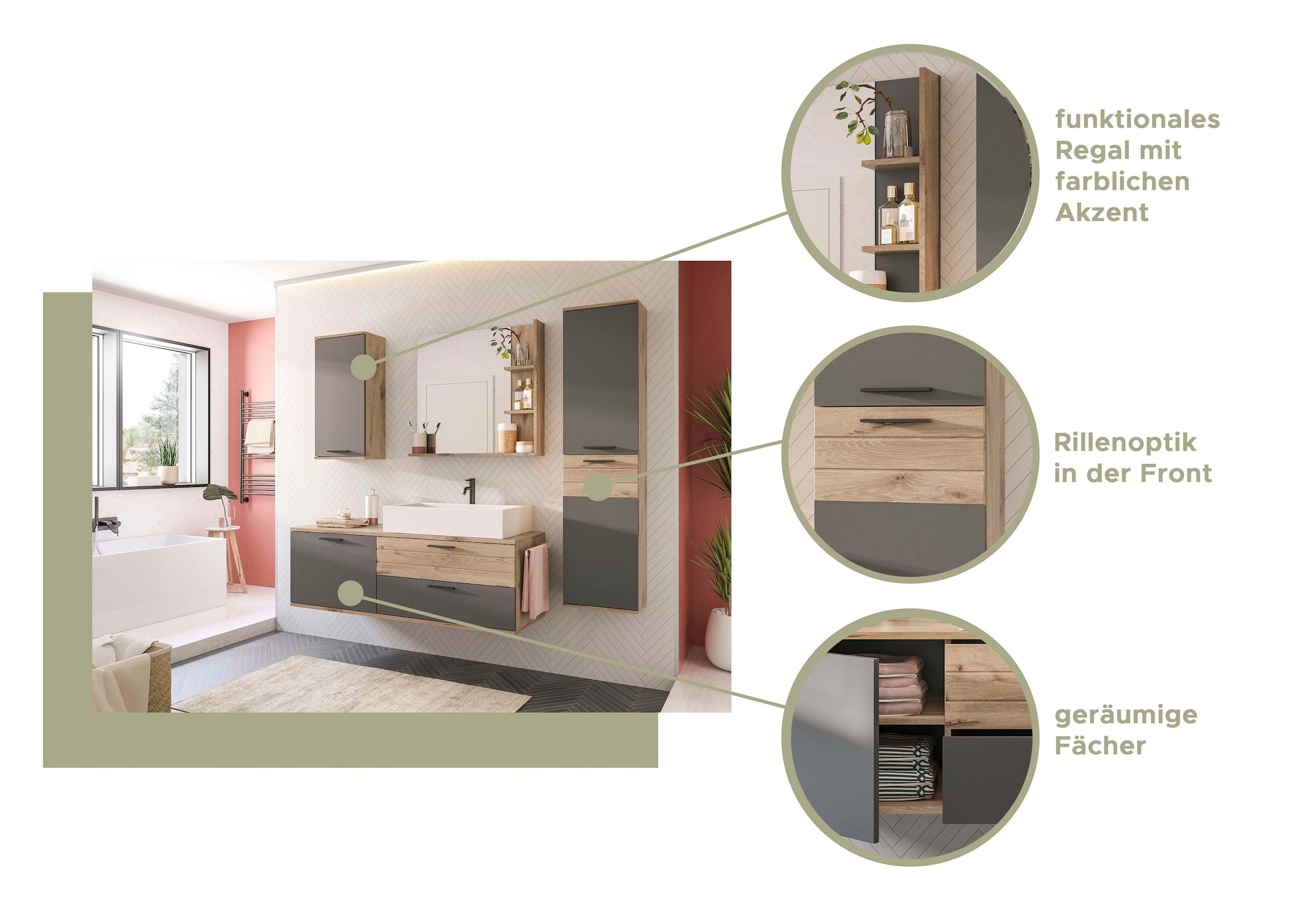 welltime Midischrank »Riga, Breite 37 cm, 2 Türen, 2 Einlegeböden, 1 Konstruktionsboden« Türanschlag wechselbar, Badmöbel, Badschrank, Schrank,Bad, Hochschrank