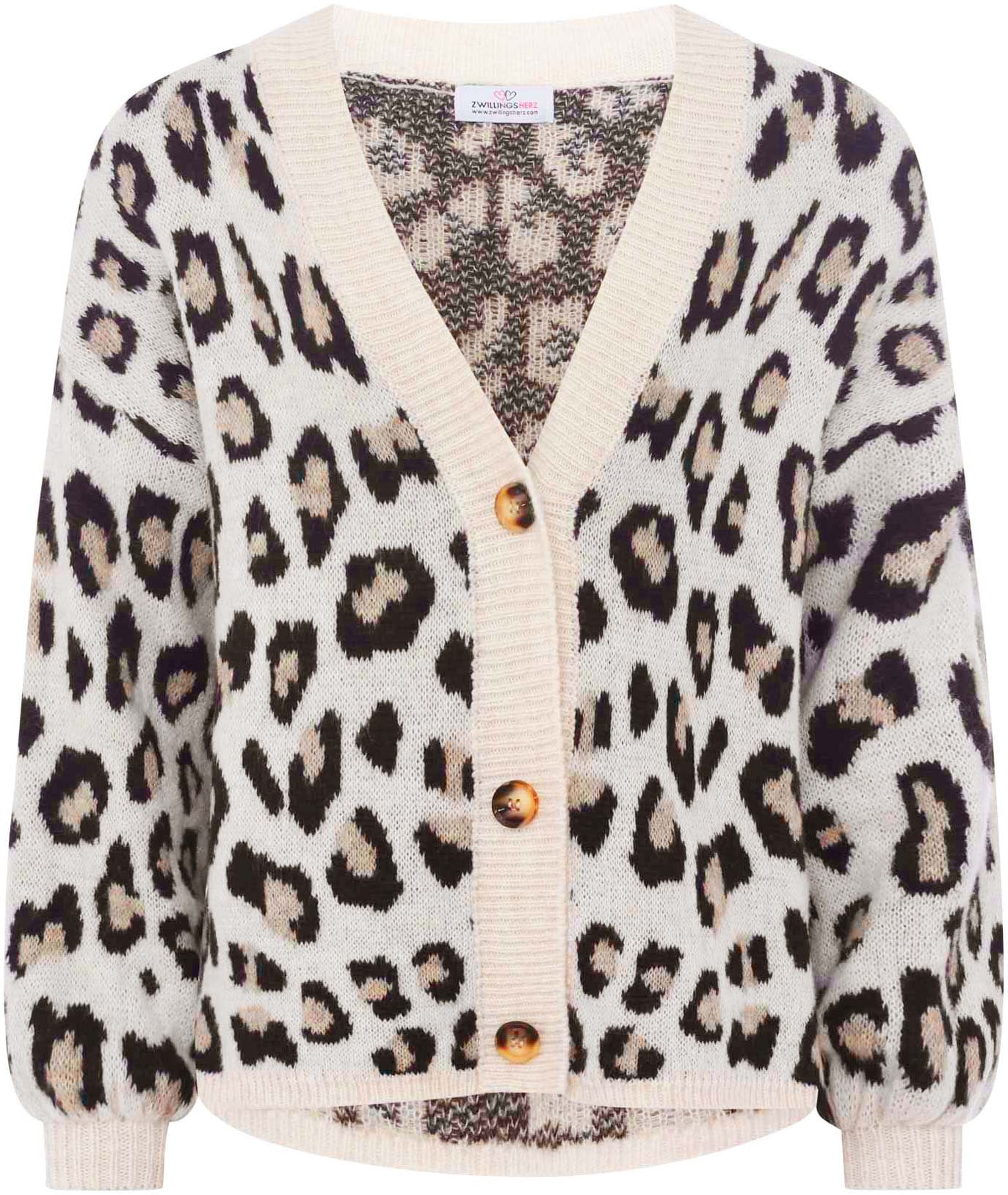 Zwillingsherz Strickjacke »"Big Leo"«, One Size, Animal-Muster, Langarm, Knöpfe, tiefer V-Ausschnitt