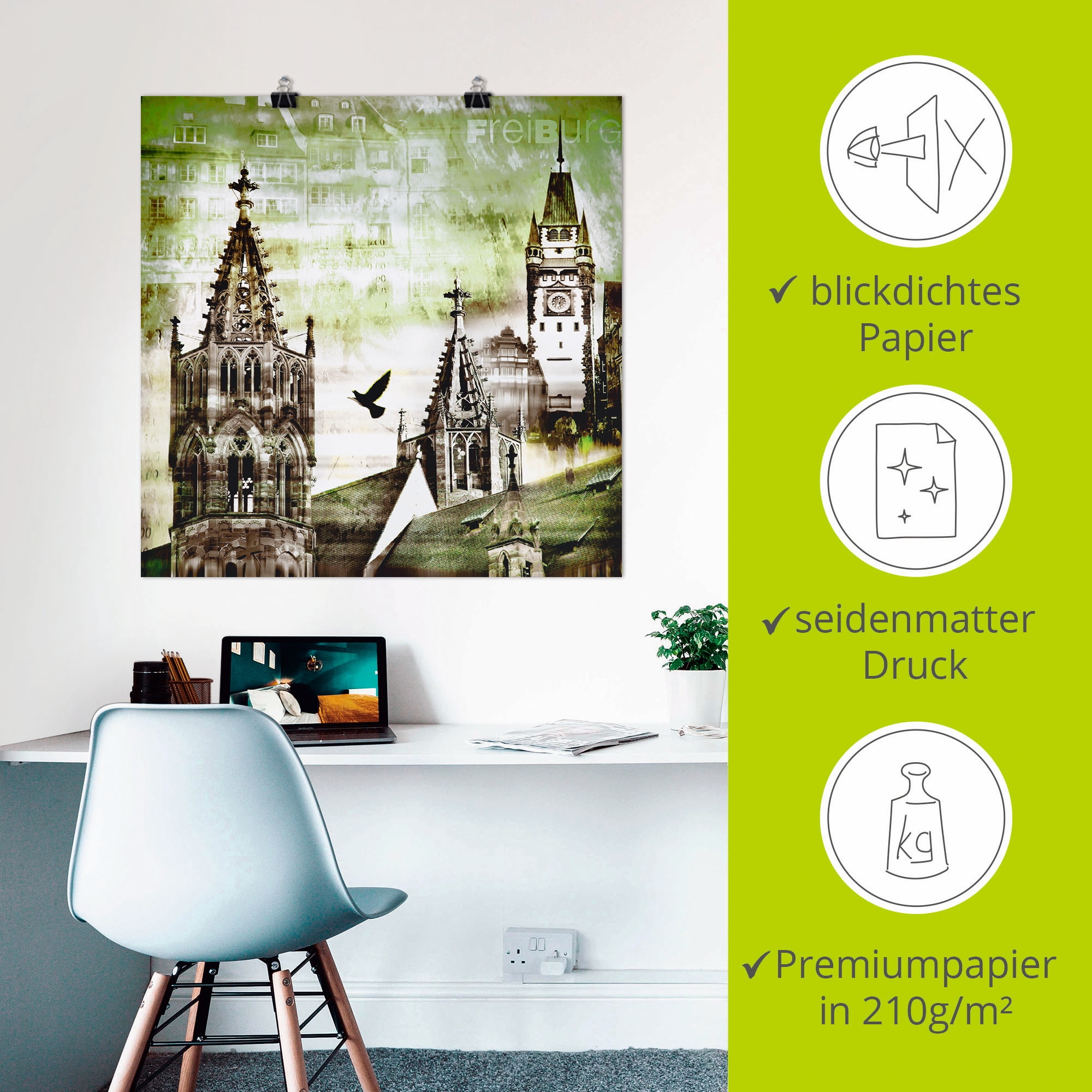 Artland Poster »Freiburg Skyline Abstrakte Collage«, Architektonische Elemente, (1 St.), als Leinwandbild, Wandaufkleber oder Poster in versch. Größen