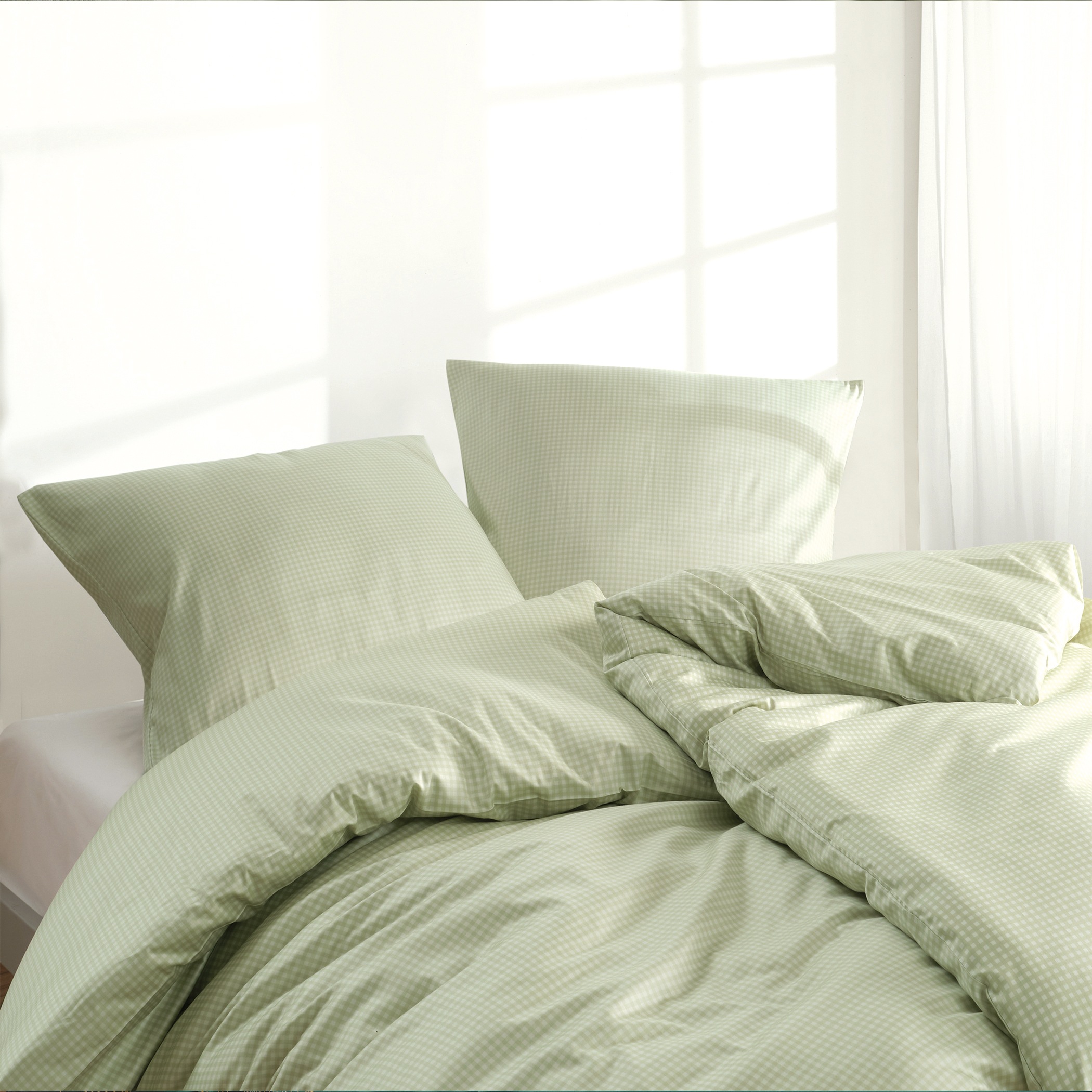 Florella Bettwäsche »»Karo Five salbei « Edel-Satin,  100% Baumwolle«