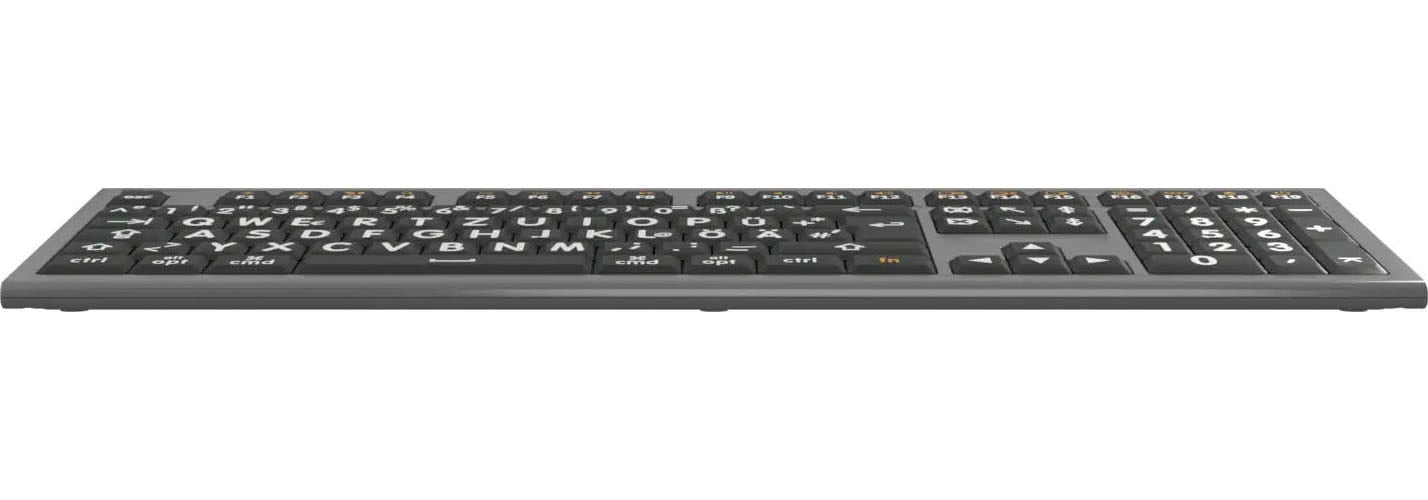 Logickeyboard Tastatur »XL-Print Astra 2 White on Black DE (MAC)«, (Multimedia-Tasten-USB-Hub-Ziffernblock)