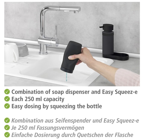 WENKO Zubehöraufbewahrungsständer »Modell Easy Squeez-e«, Spülstation, Spülmittel- und Seifenspender aus Silikon, je 250 ml