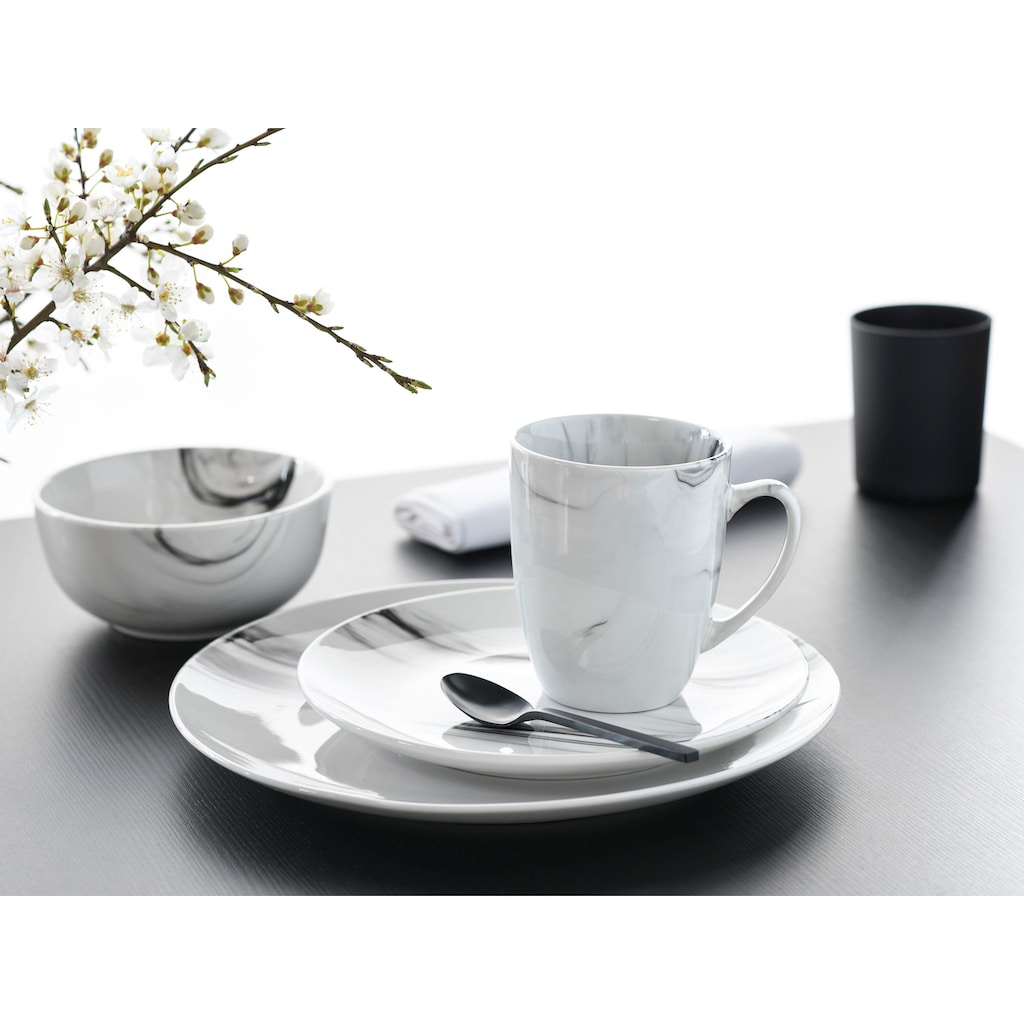 CreaTable Kombiservice »Geschirr-Set Marmor«, (Set, 16 tlg., Kaffeeservice und Tafelservice im Set, für 4 Personen), Service, tolle Optik, 16 Teile, für 4 Personen