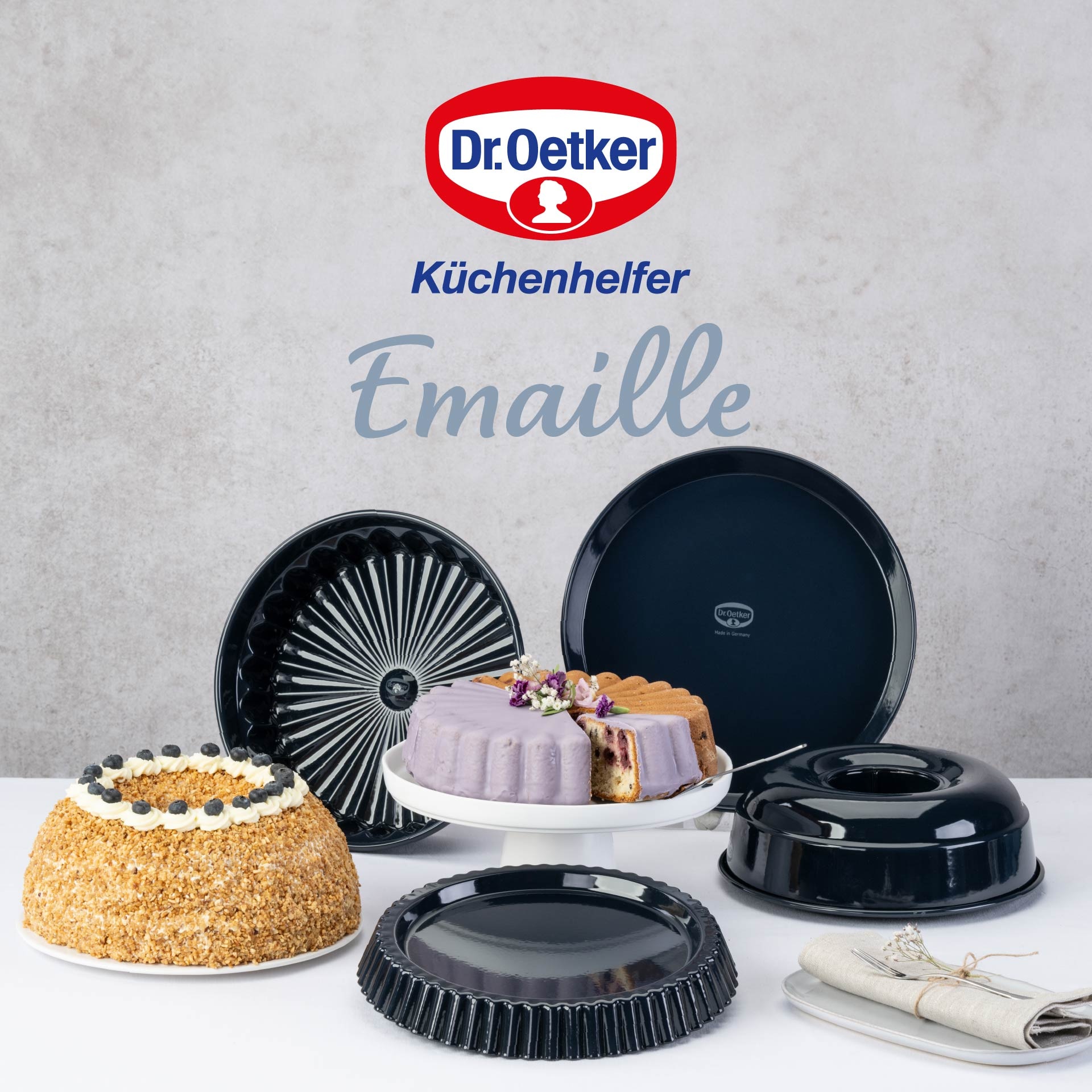 Dr. Oetker Küchenhelfer Backform »Charlottenform Back-Liebe Emaille, Ø 28 cm, ozeanblau« Emaille-Versiegelung, schnitt- und kratzfest, spülmaschinengeeignet