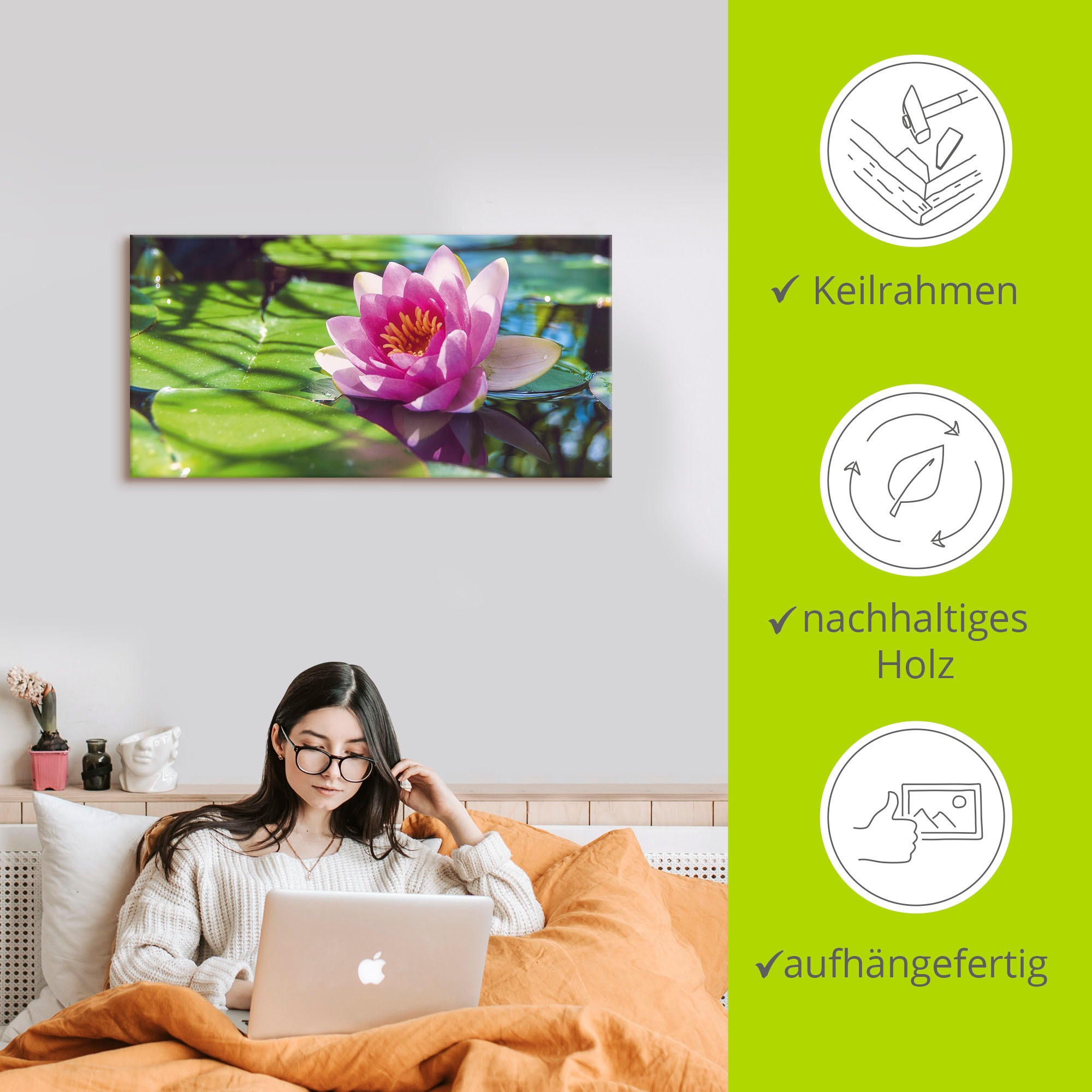 Artland Wandbild »Seerose Nahaufnahme«, Blumenbilder, (1 St.), als Alubild, Outdoorbild, Leinwandbild, Wandaufkleber, versch. Größen