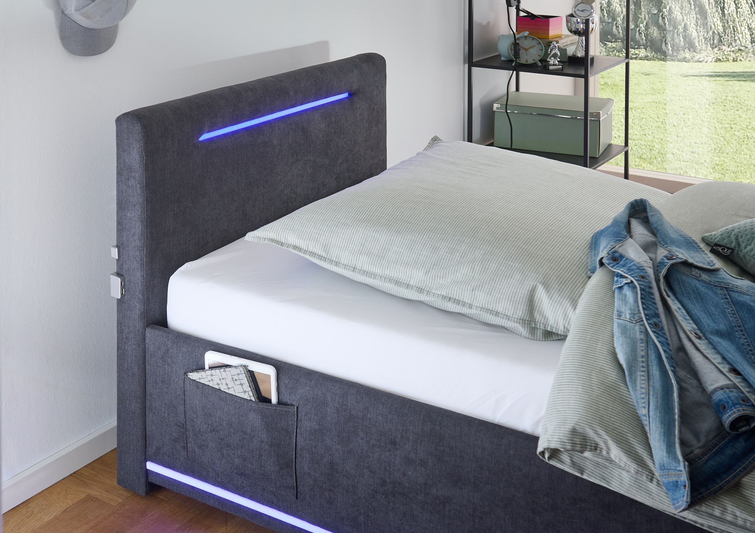 meise.möbel Polsterbett »CIRCLE inkl. LED-Beleuchtung & USB-Anschluss, wahlweise mit Bettkasten«