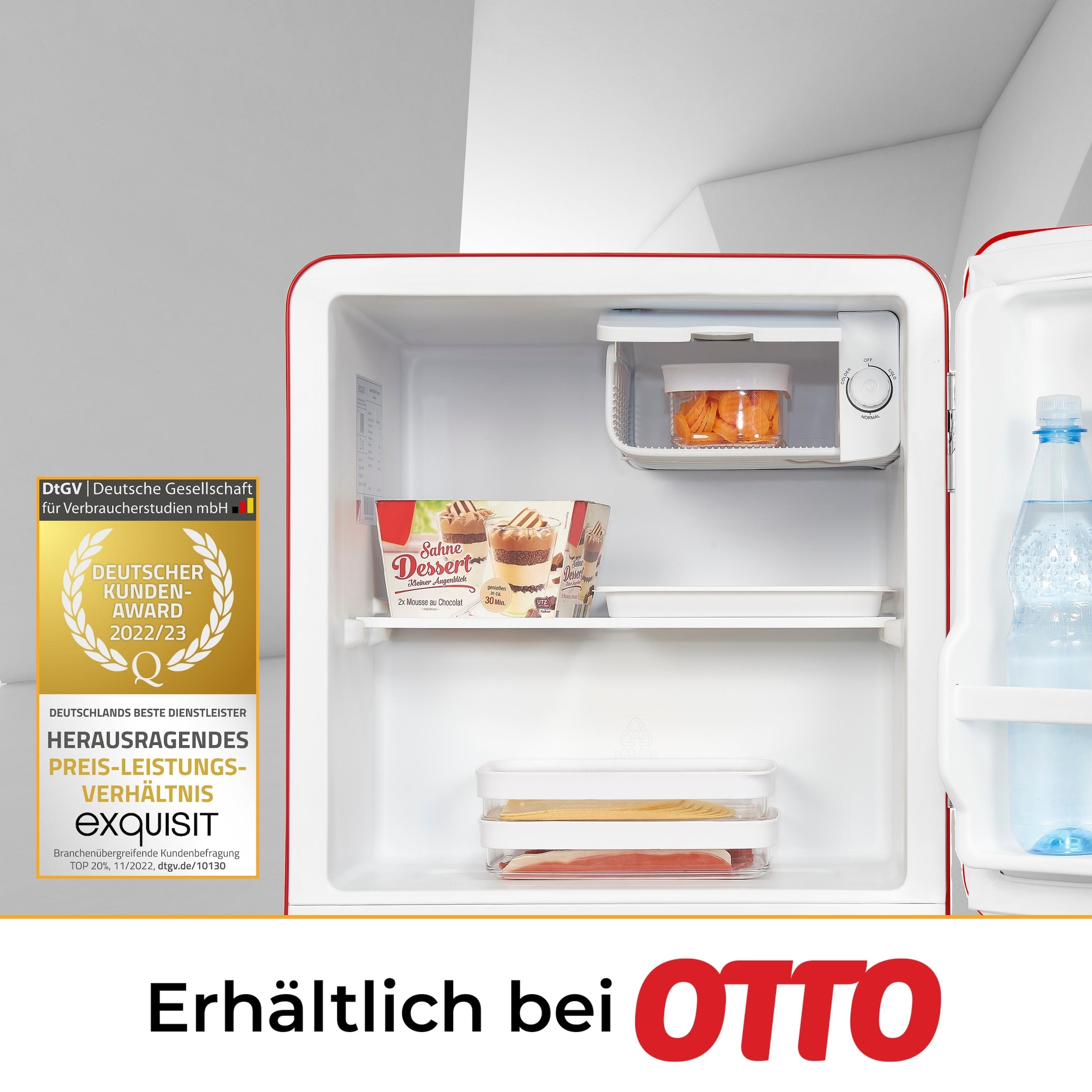 exquisit Kühlschrank »CKB45-0-031F rot« 50 cm hoch 48,5 cm breit 47 L Retro-Mini-Kühlschrank: kompakt, stylisch & mit Eisfach