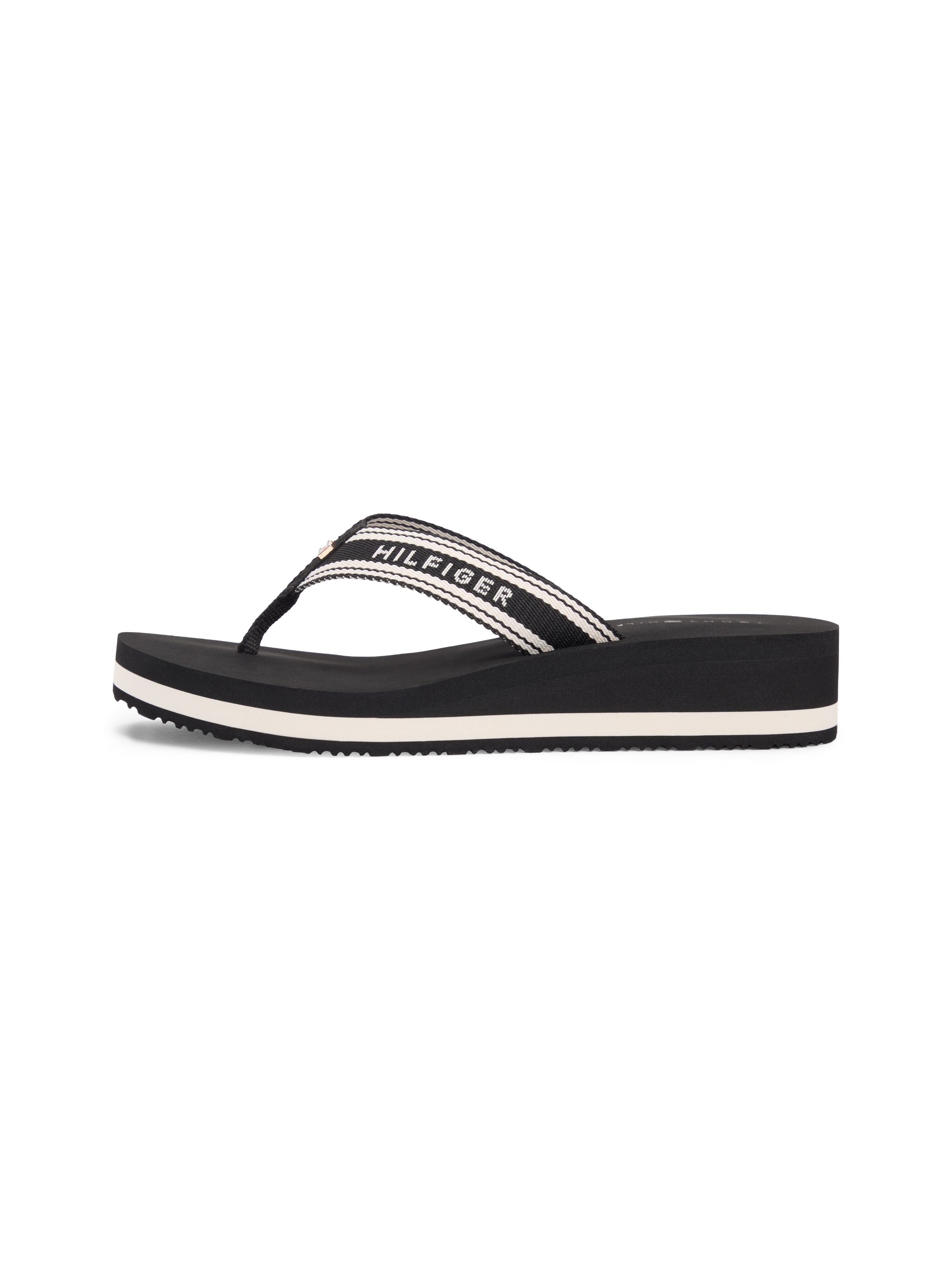 Tommy Hilfiger Zehentrenner »TH FLAG PRINT SUMMER SANDAL«  Keilabsatz, Plateau, Sommerschuh, Dianette mit gestreifter Bandage