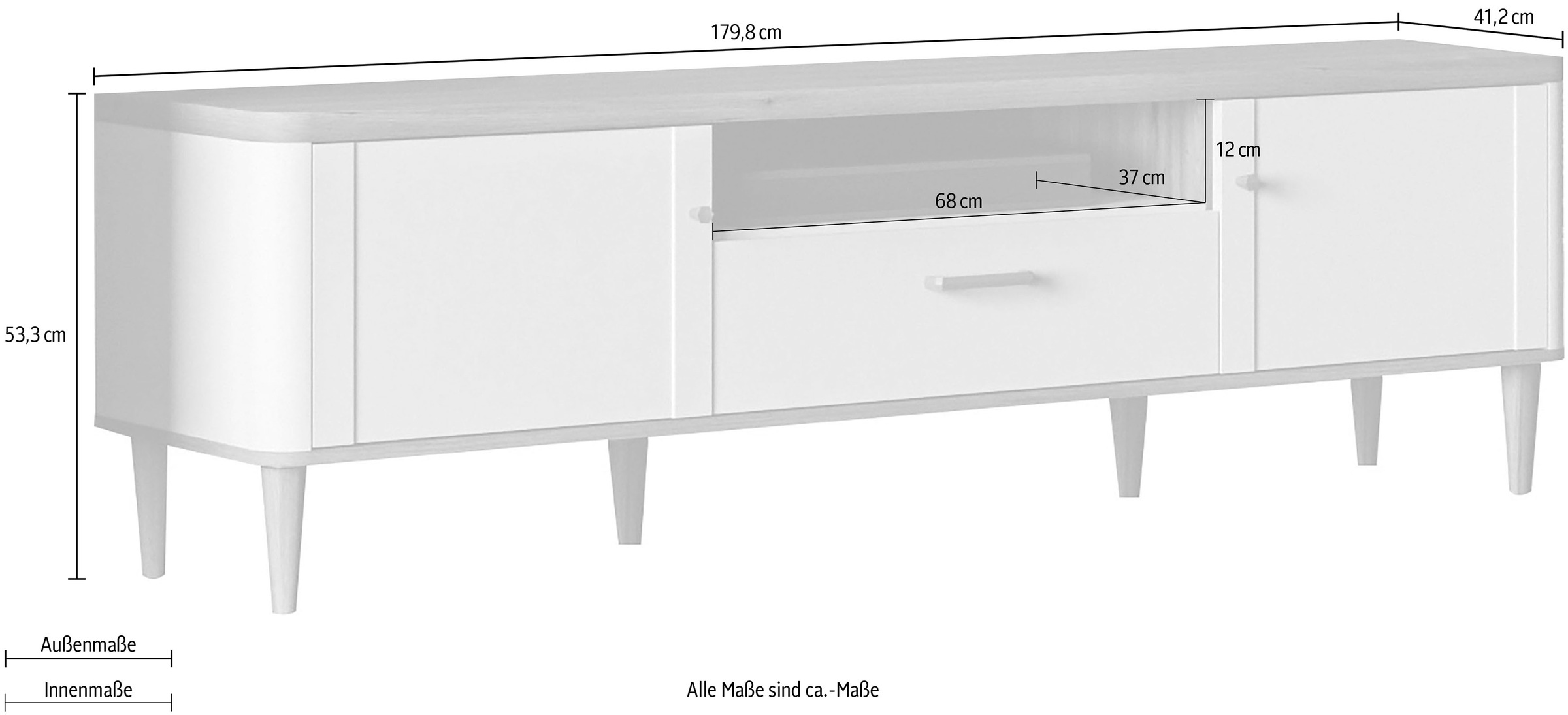 FORTE TV-Board »Lacetti« B/H/T 179,8/53,3/41,2 cm Echtholzfüße