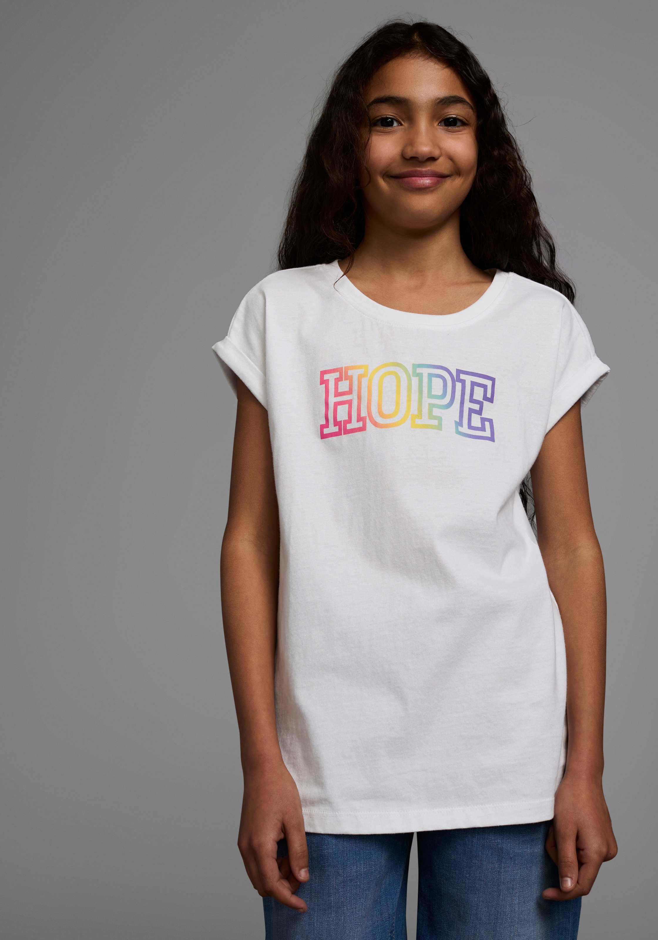 KIDSWORLD T-Shirt »Mit Print: HOPE«, Kurzarm, bequeme Passform, mit Print, Rundhalsausschnitt