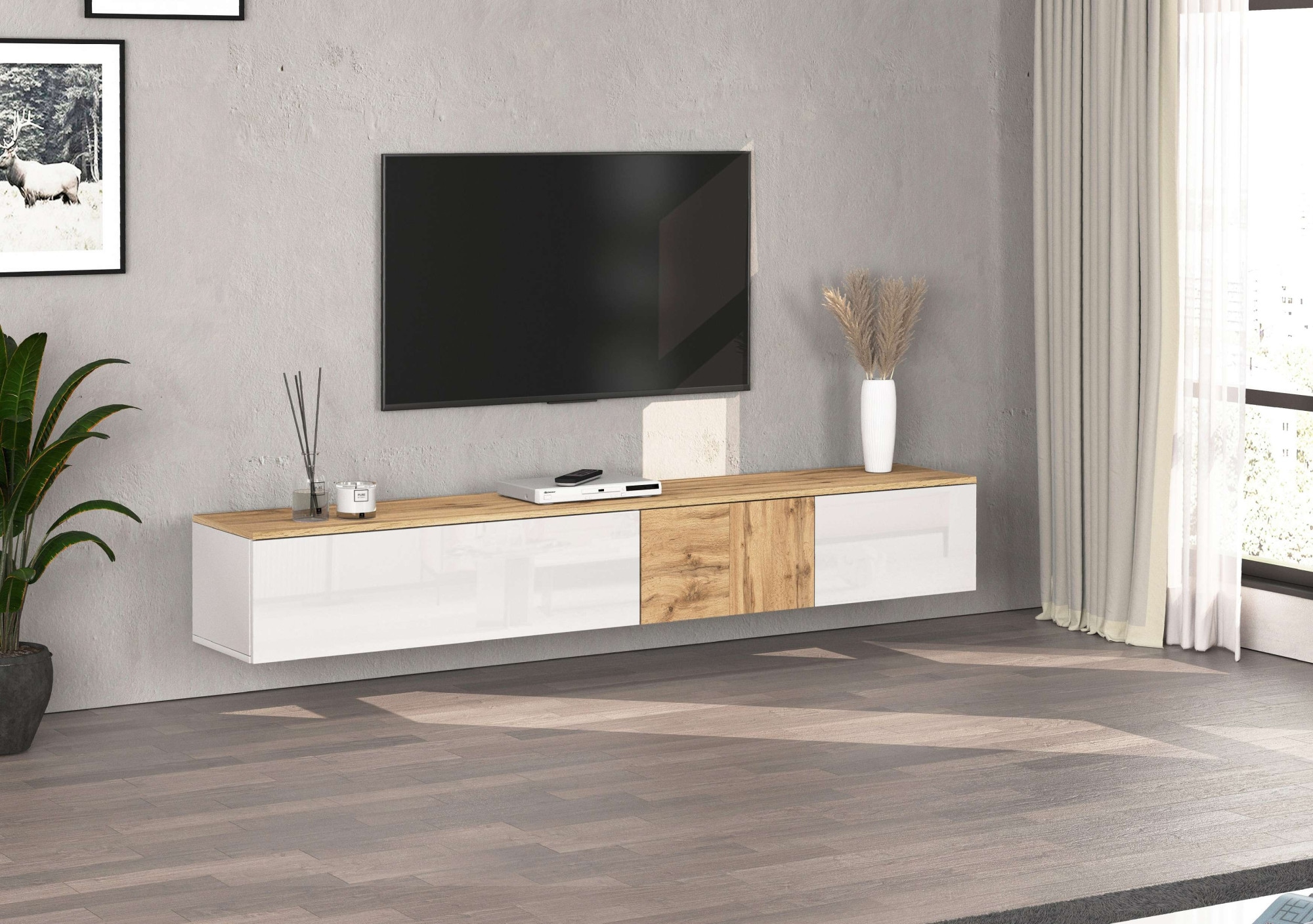OTTO home Lowboard »ISEO, TV-Kommode,TV-Möbel,TV-Bank, 3 Fächer, Breite 200 cm« 1 Stk. tlg. stehend/hängend, 1 Klappe, 2 Türen Hochglanz lackiert, Made in Italy