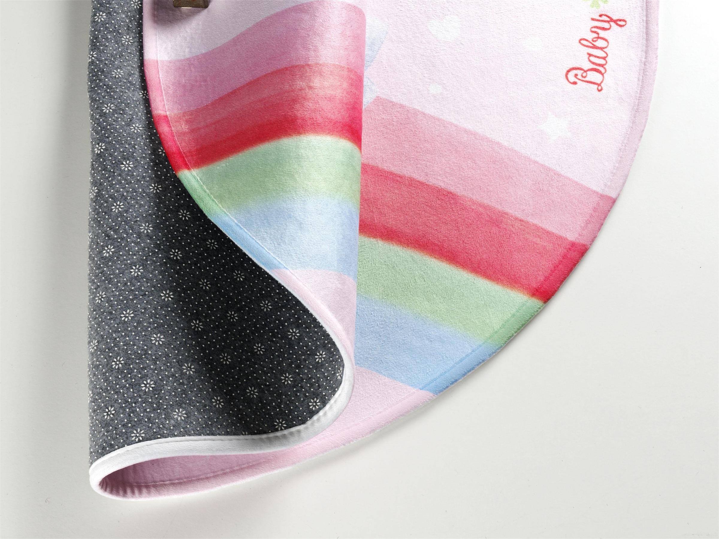 Babyglück Kinderteppich »Babyglück 714«, rund, 6 mm Höhe, Stoff Druck, Motiv Einhorn & Regenbogen, weiche Mircofaser