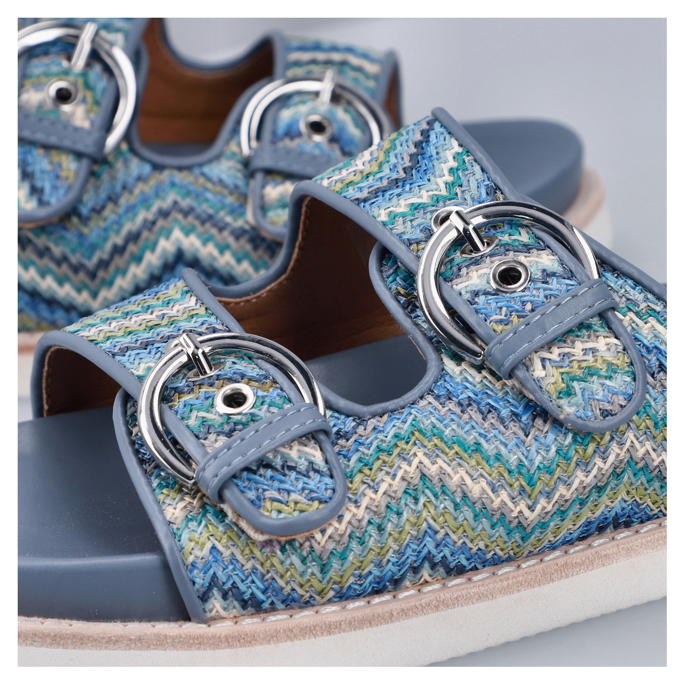 Rieker Pantolette, Sommerschuh, Strandschuh, Urlaubsschuh, Schlappen in Flecht-Optik