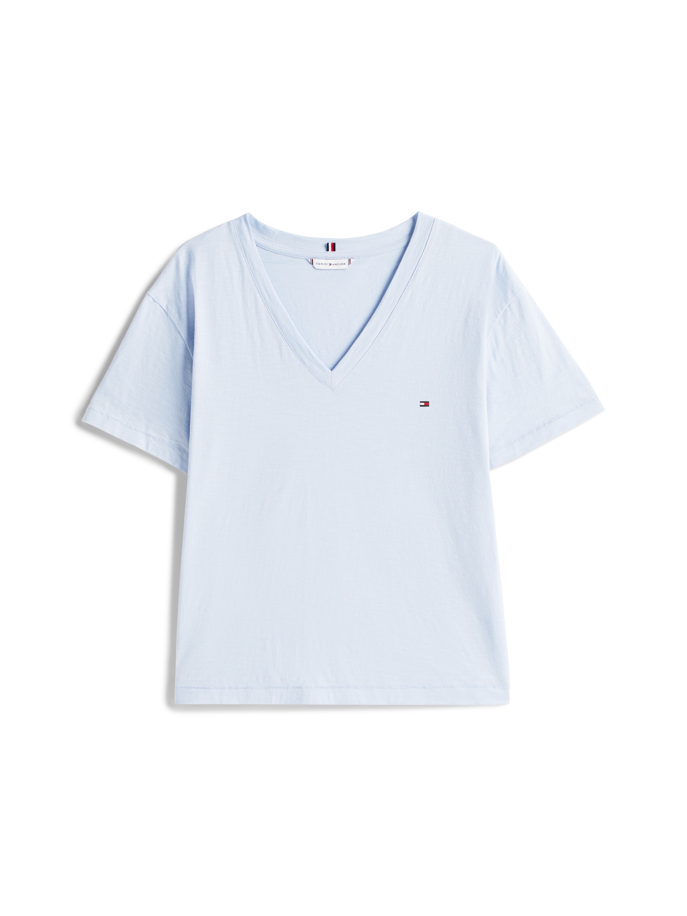 Tommy Hilfiger T-Shirt »SLUB CROP V-NK SS«, mit offener Kante, mit Logostickerei