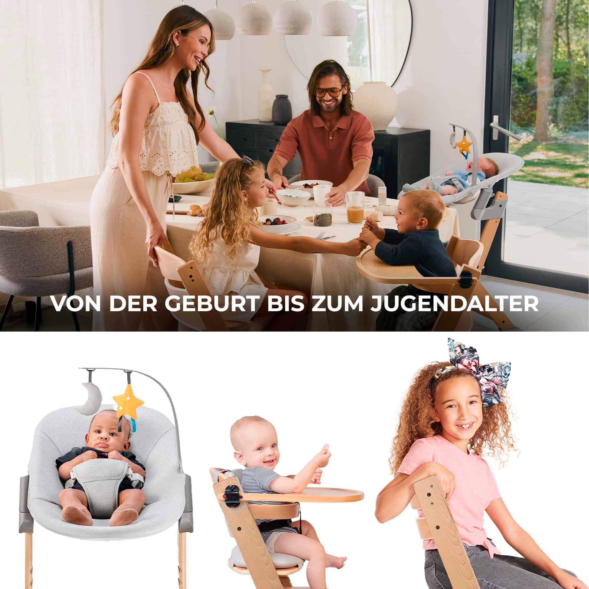 Kinderkraft Kombihochstuhl »Set: Kinderstuhl ENOCK + Babywippe CALMEE GREY«, (Set), 2 St., mitwachsend