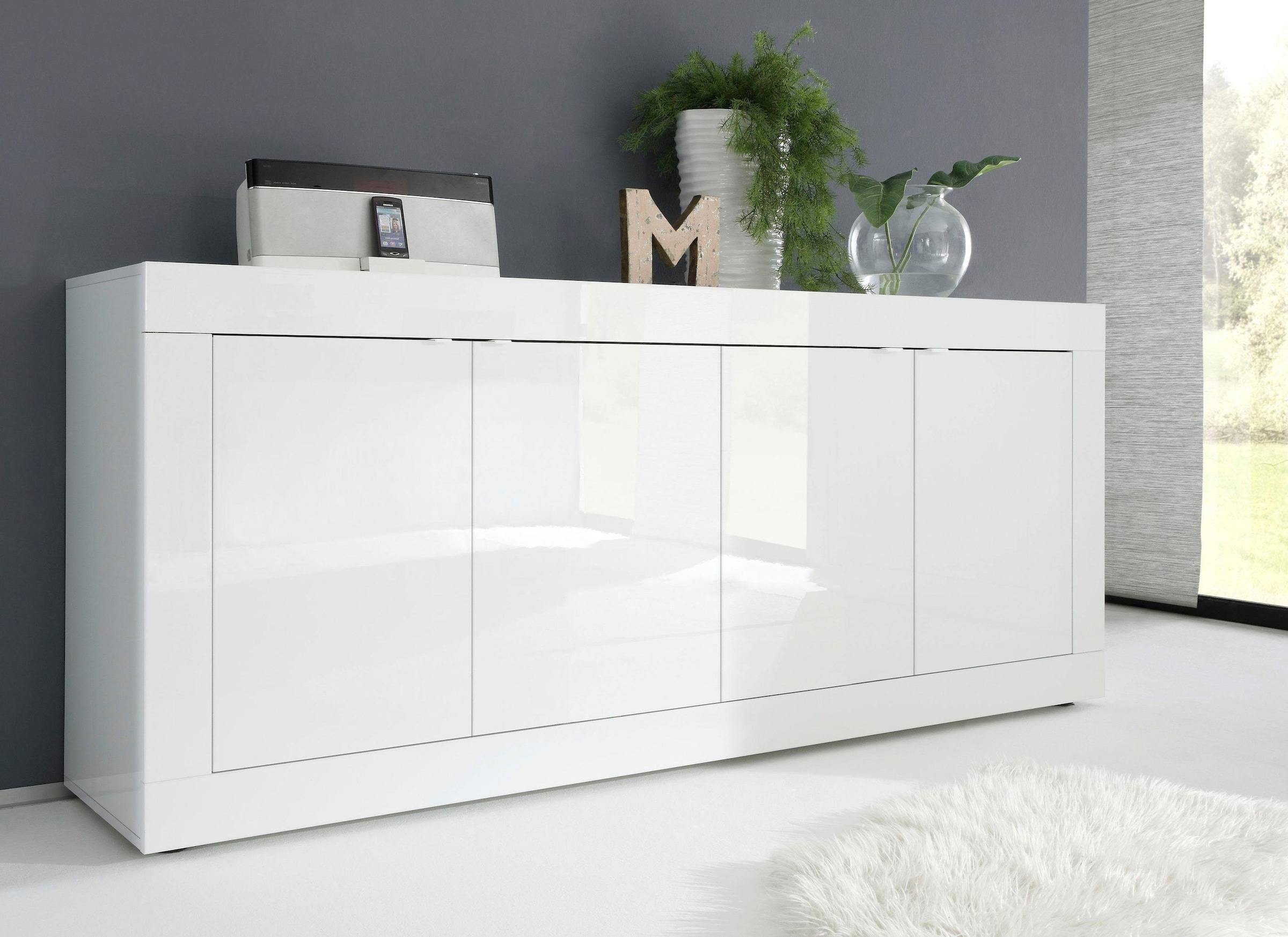 Home affaire Sideboard »Basic Breite 207 cm, Kommode 4 Türen, Anrichte,« Metallgriff, moderne Rahmenoptik, viel Stauraum, Farbauswahl