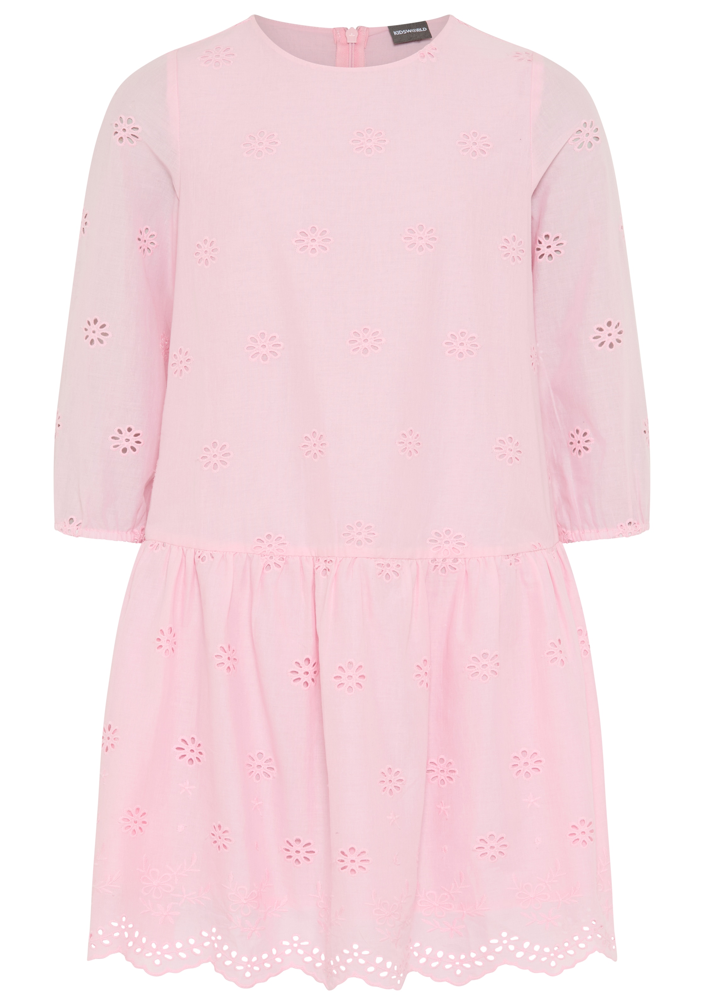 KIDSWORLD Spitzenkleid »Kleid mit Lochstickerei für Mädchen« aus Popeline und Web-Material, mit ausgestellter Passform