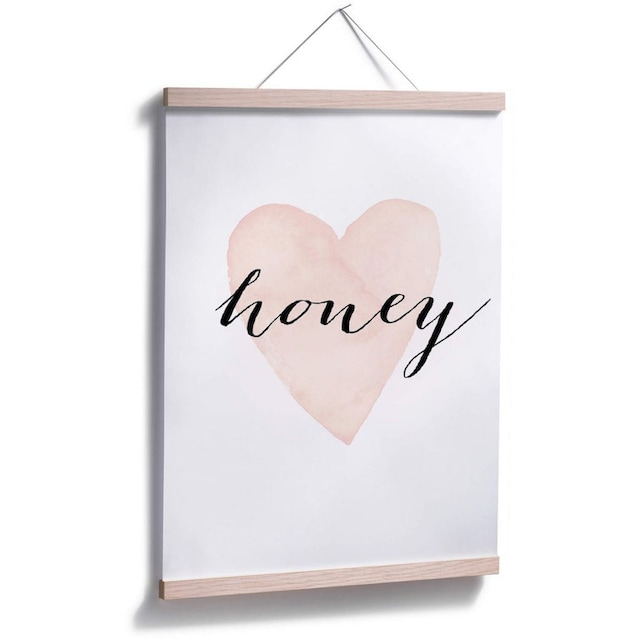 Wall-Art Poster Schriftzug, Honey«, Honig Wandbild, St.), (1 Wandposter Poster, bequem Bild, »Herz bestellen Schriftzug