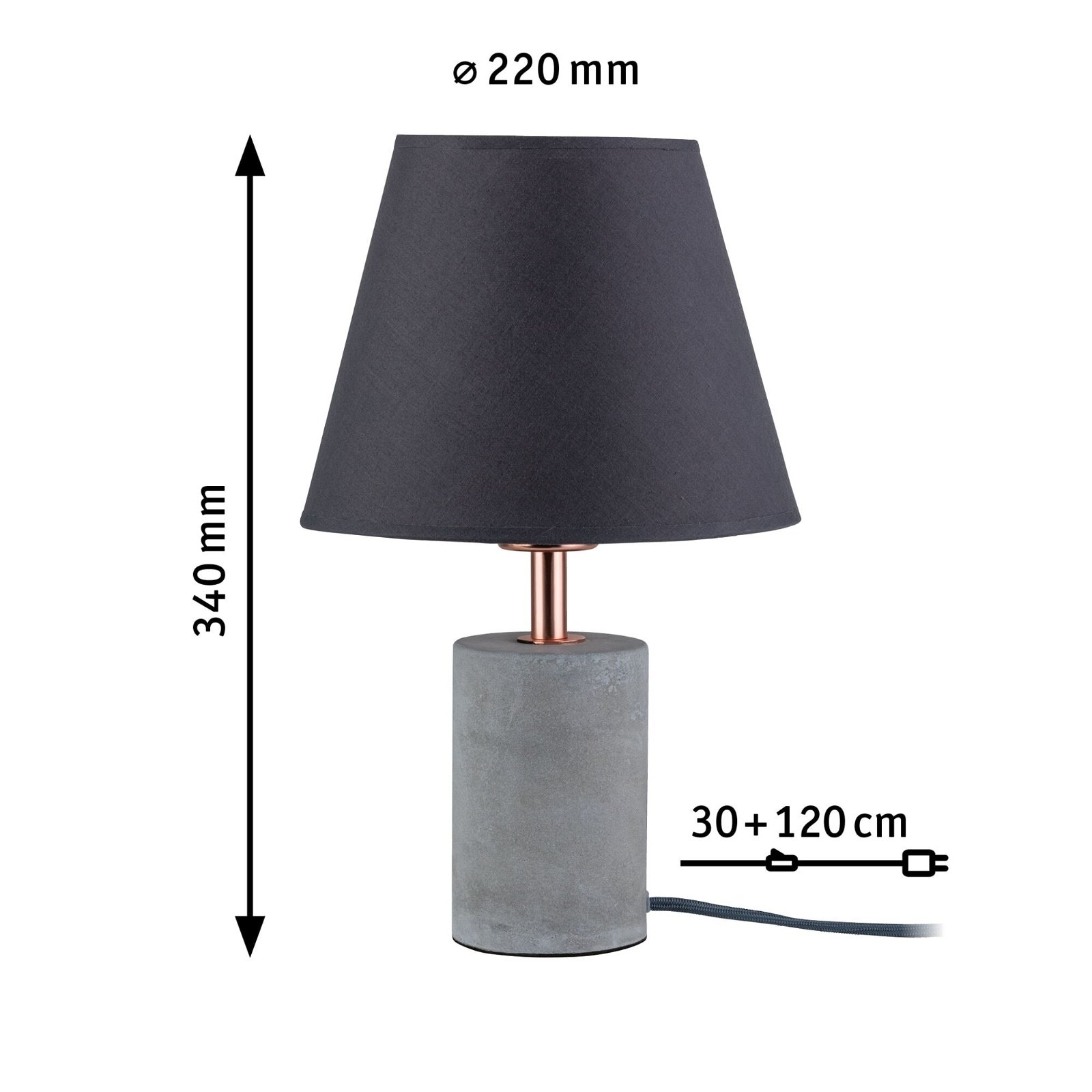 Paulmann Tischleuchte »Neordic Tem max.1x20W E27 Grau/Kupfer 230V Stoff/Beton/Metall«, 1 flammig, Leuchtmittel E27 | ohne Leuchtmittel
