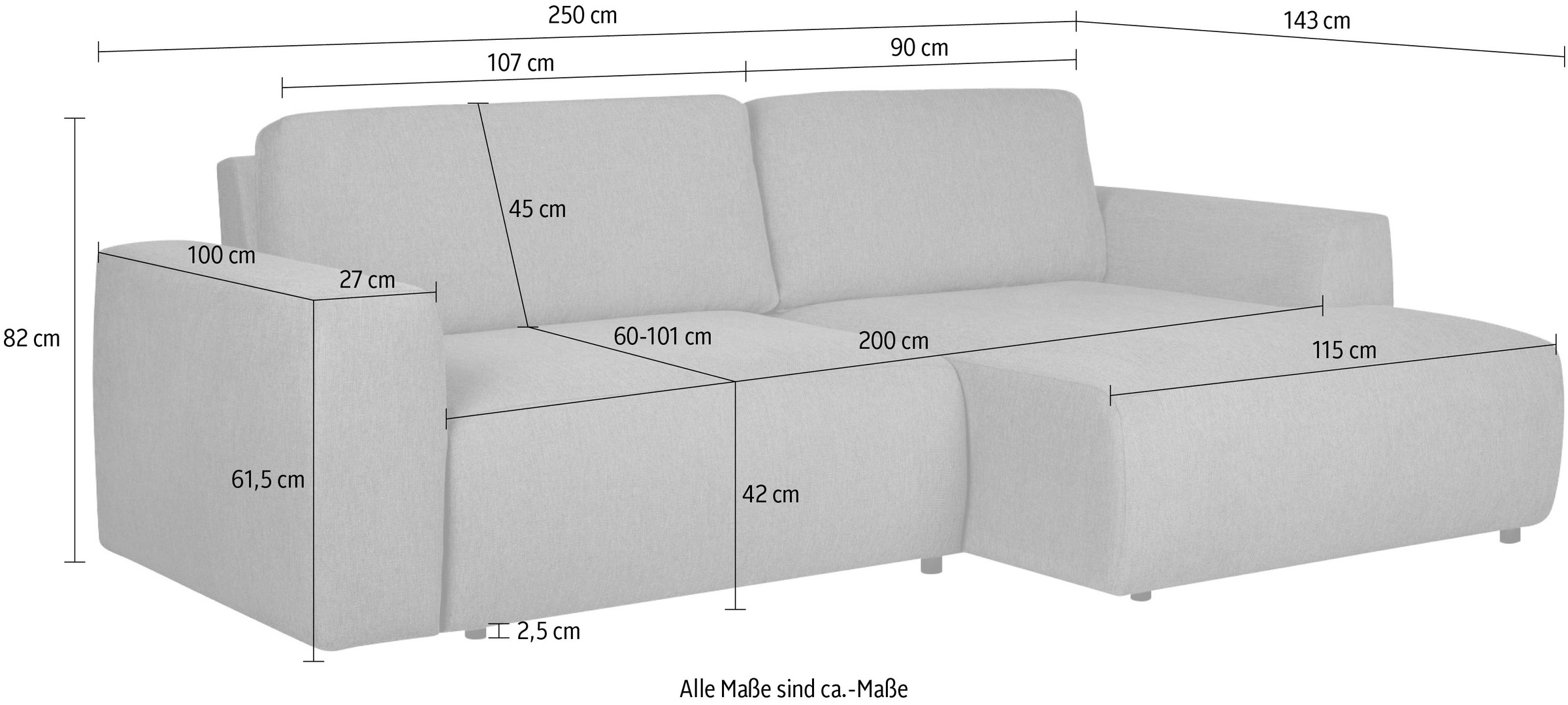 Home affaire Schlafsofa »Noord Schlafecksofa, Breite 250 cm« Cord, Struktur, Webstoff, mit Wellenunterfederung, Massivholzrahmen