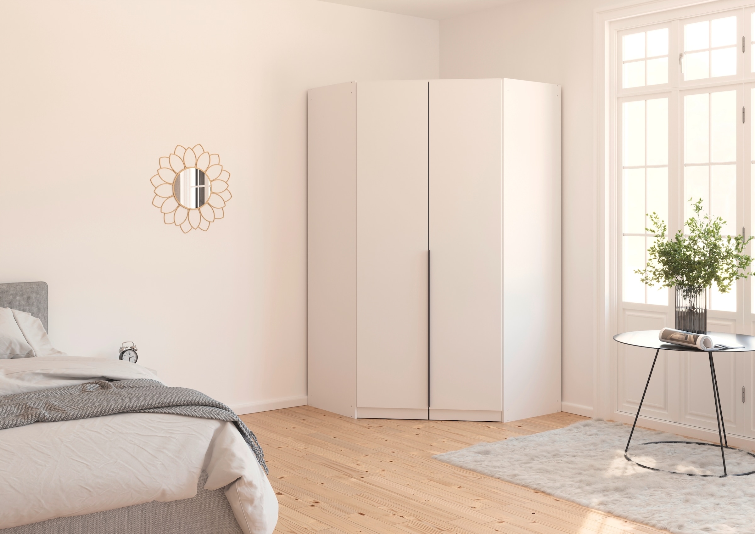 OTTO home Eckkleiderschrank »Kleiderschrank Schrank Ankleidezimmer Schlafzimmer Garderobe AGORDO« in zwei Griff-Farben, Breite/Tiefe 117x117 cm, Höhen 210/229 cm,  voll ausgestattet mit großzügigem Stauraum, 2 Höhen MADE IN GERMANY