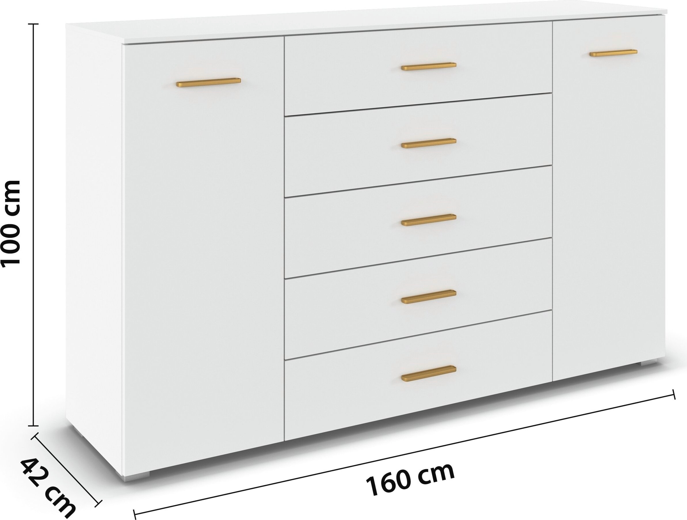 OTTO home Kombikommode »Sideboard Kommode Schubladen SCHNELLMONTAGESYSTEM ZELLARA by rauch-ONE« Weiß, 2-türig 5 Schubladen, Griffe Gold aus Metall MADE IN GERMANY