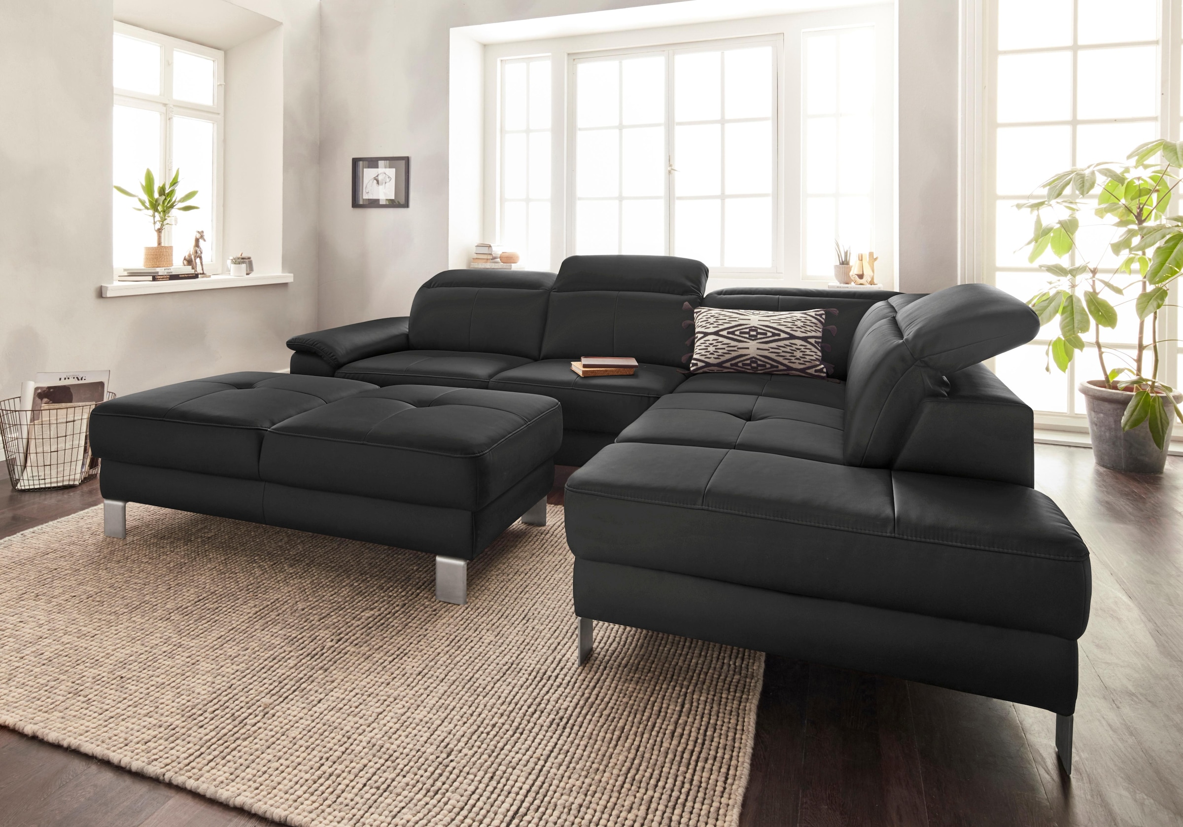 exxpo - sofa fashion Ecksofa »Mantua, L-Form« mit Kopf- bzw. Rückenverstellung, Bettfunktion u. Bettkasten